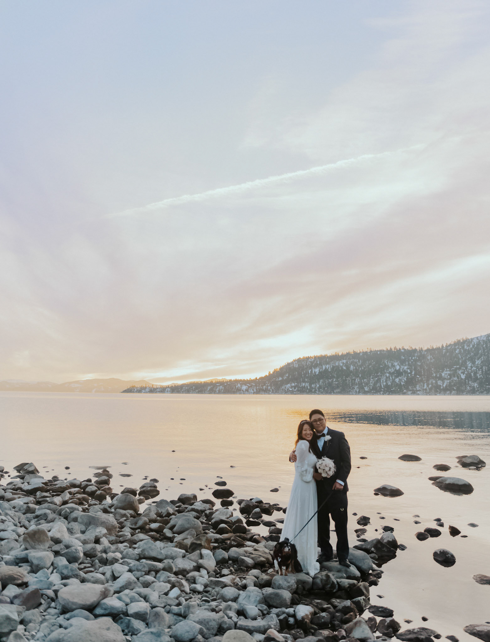 snowy lake tahoe elopement