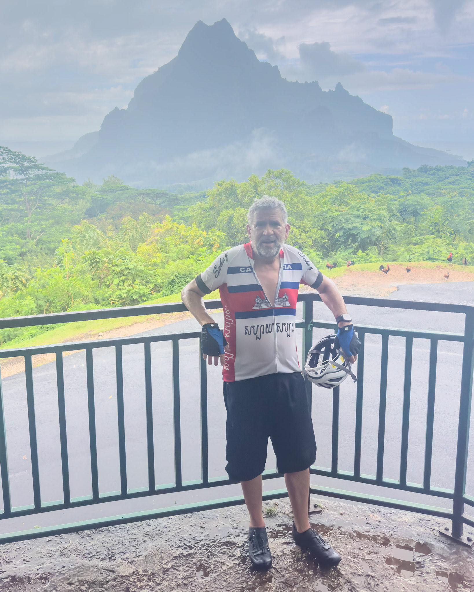 Climbing in the rain on Moorea