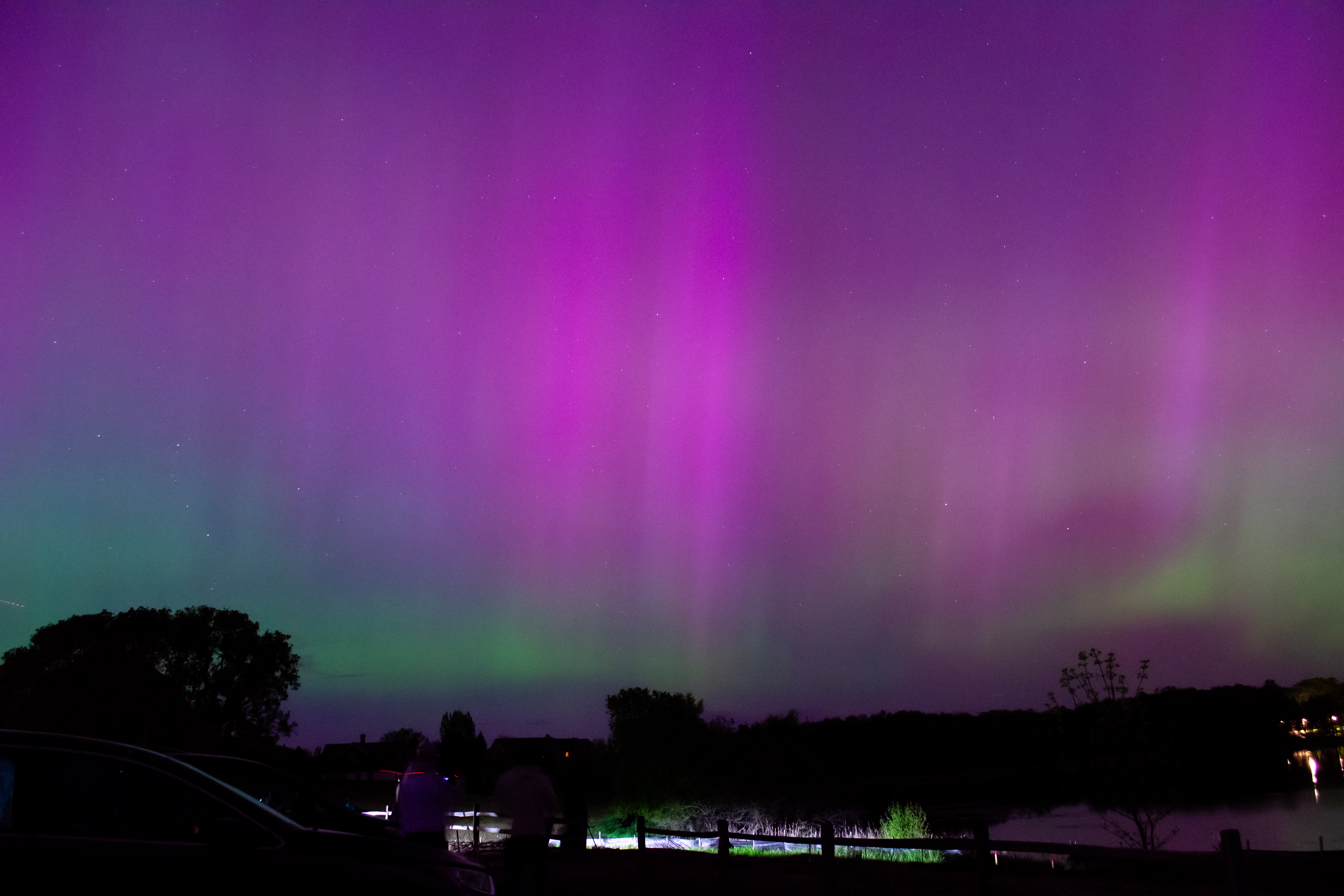 Aurora Borealis above Moody Lake in Chisago County, Minnesota.