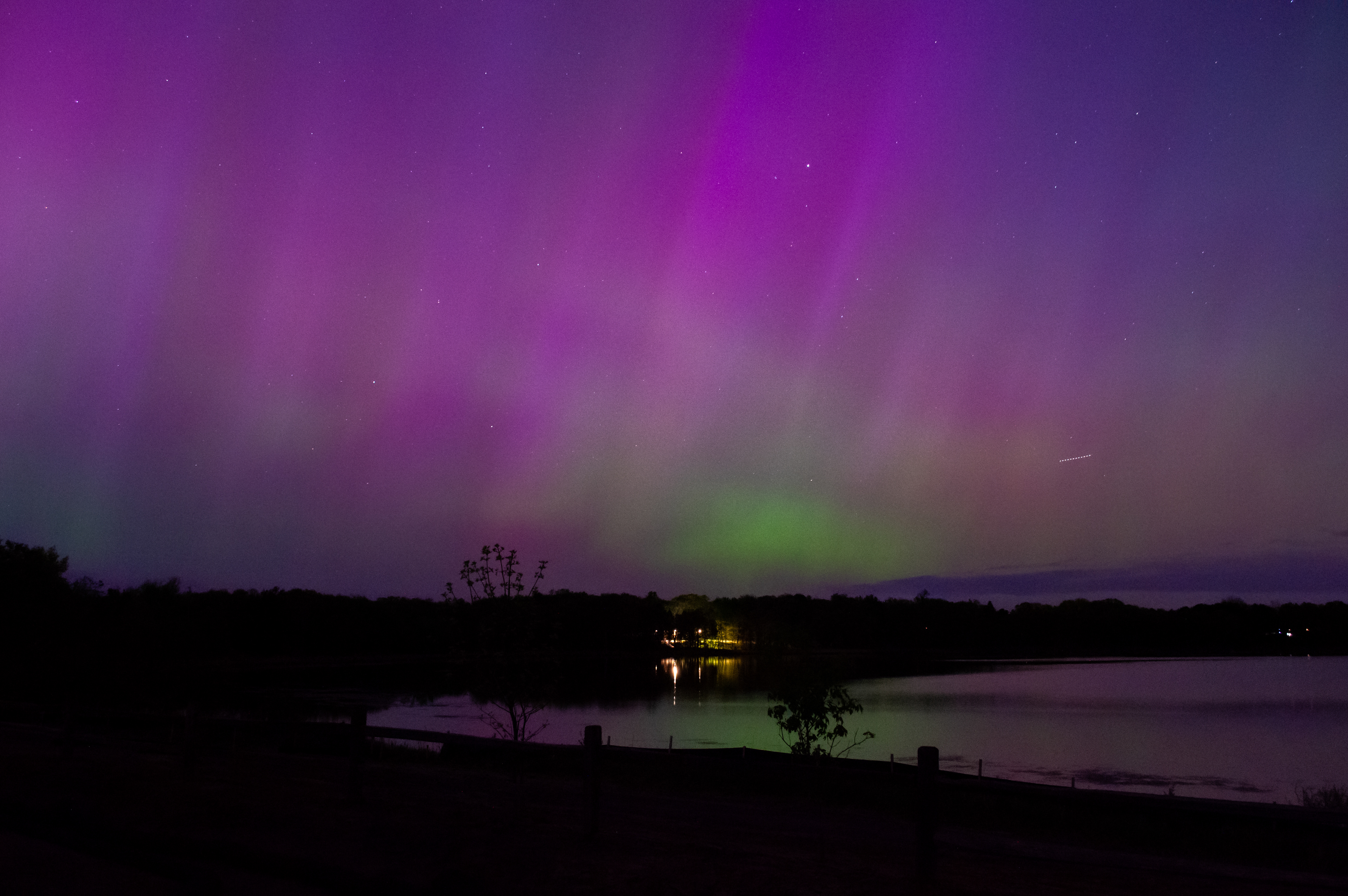 Aurora Borealis above Moody Lake in Chisago County, Minnesota.