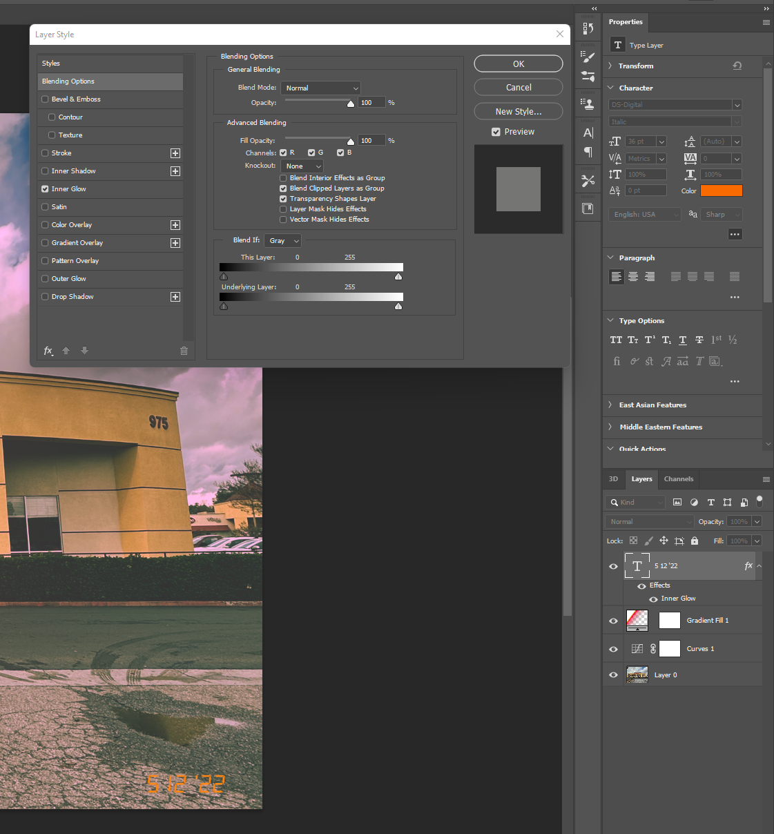 Add the date and an inner glow effect for that vintage look