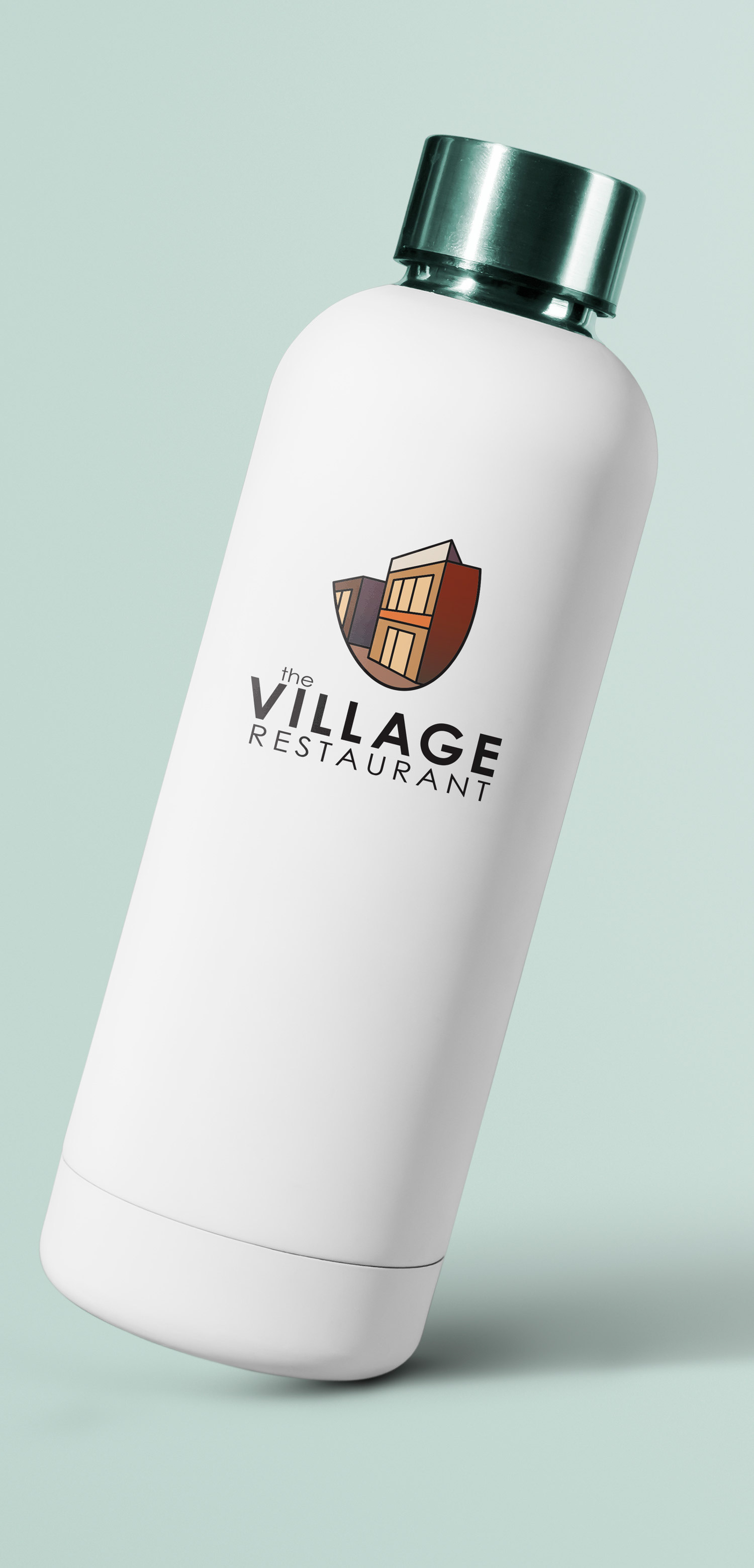 The Village Restaurant Logo on a Water Bottle