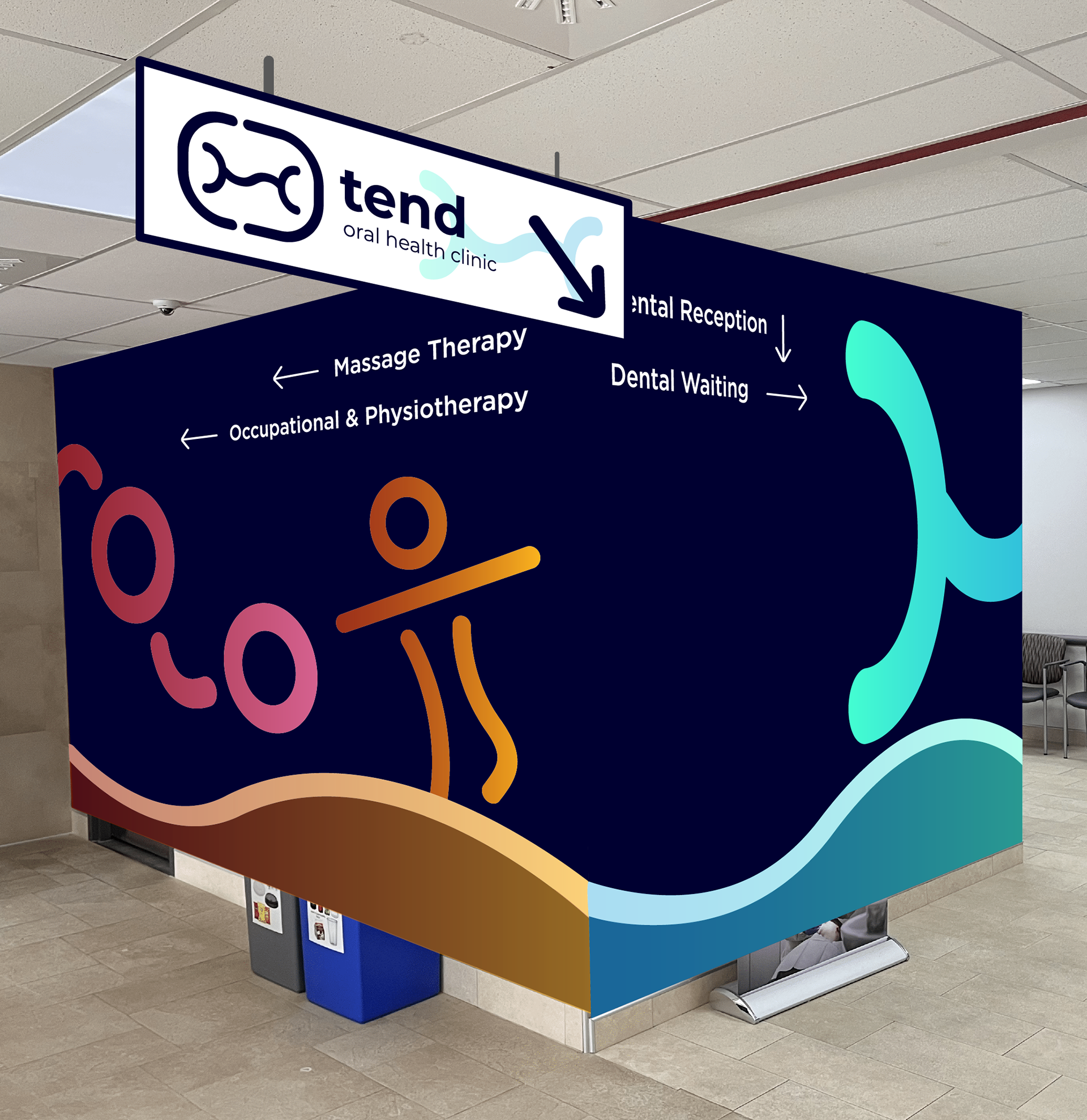 Wayfinding Wall Design with Directional Signage for Tend Reception