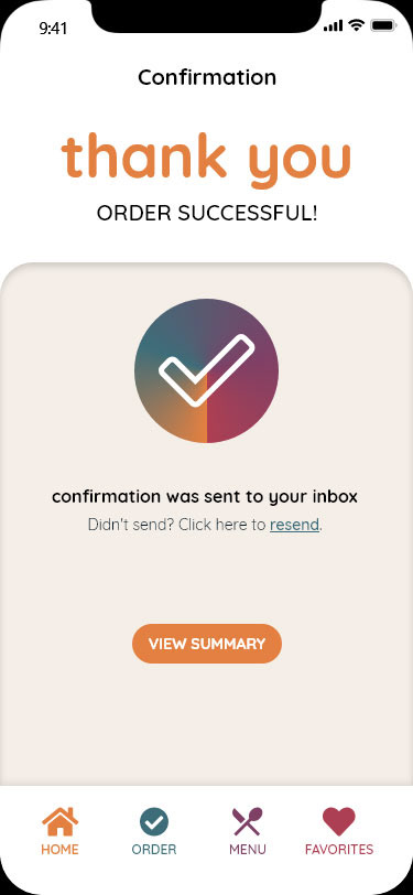 HomeMade confirmation page