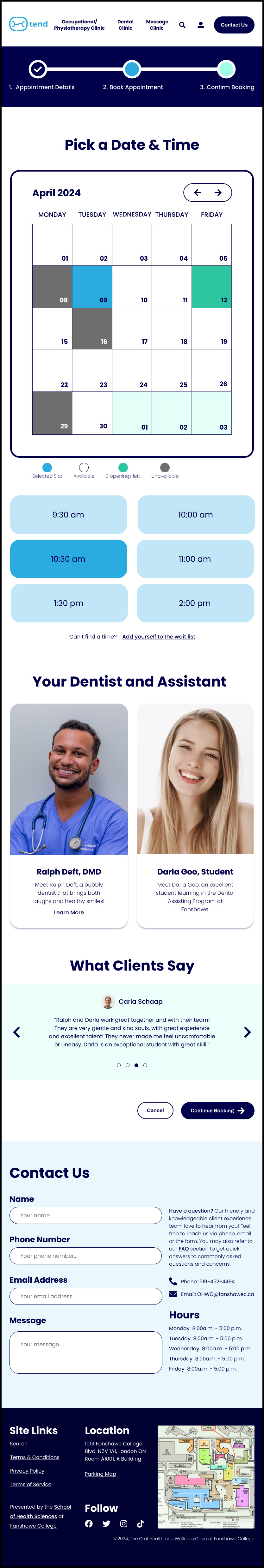 Book Appointment Page Tablet