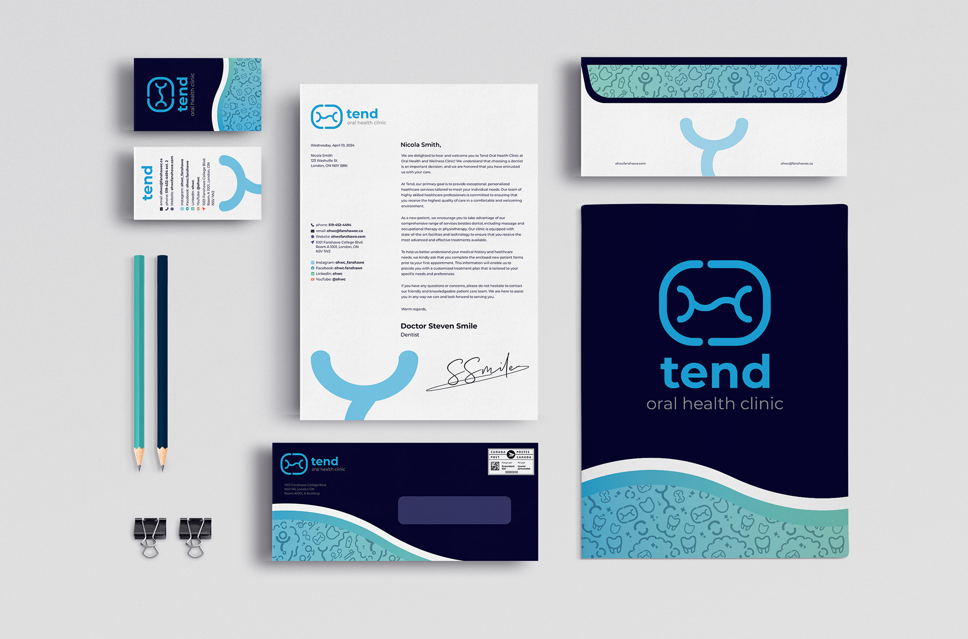 Tend Oral Health Clinic Stationary Identity Package