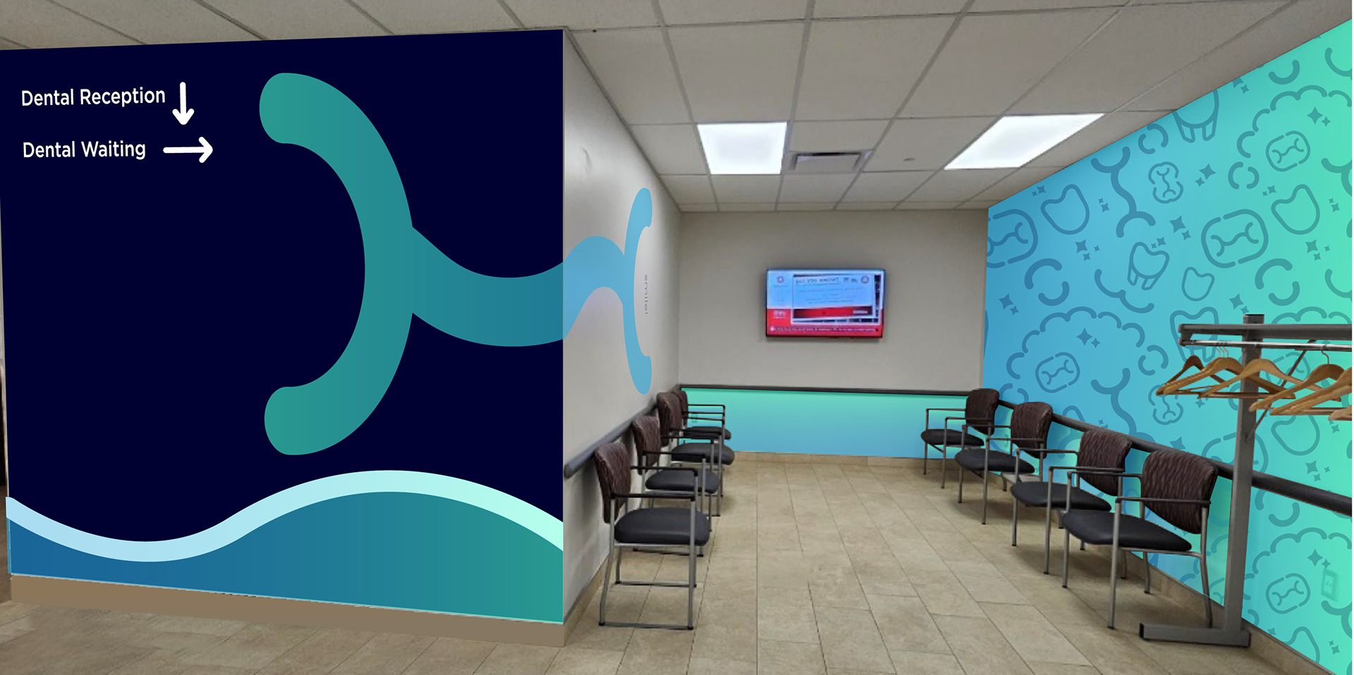 Tend Wayfinding Wall & Waiting Room