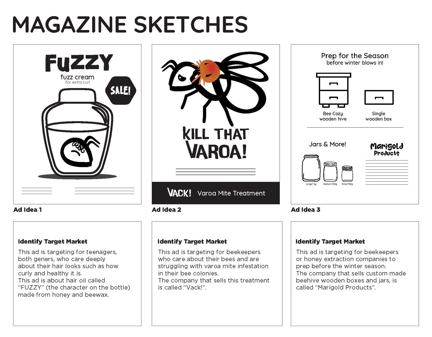Refined Thumbnail Concepts of Planet Bee Magazine Advertisements