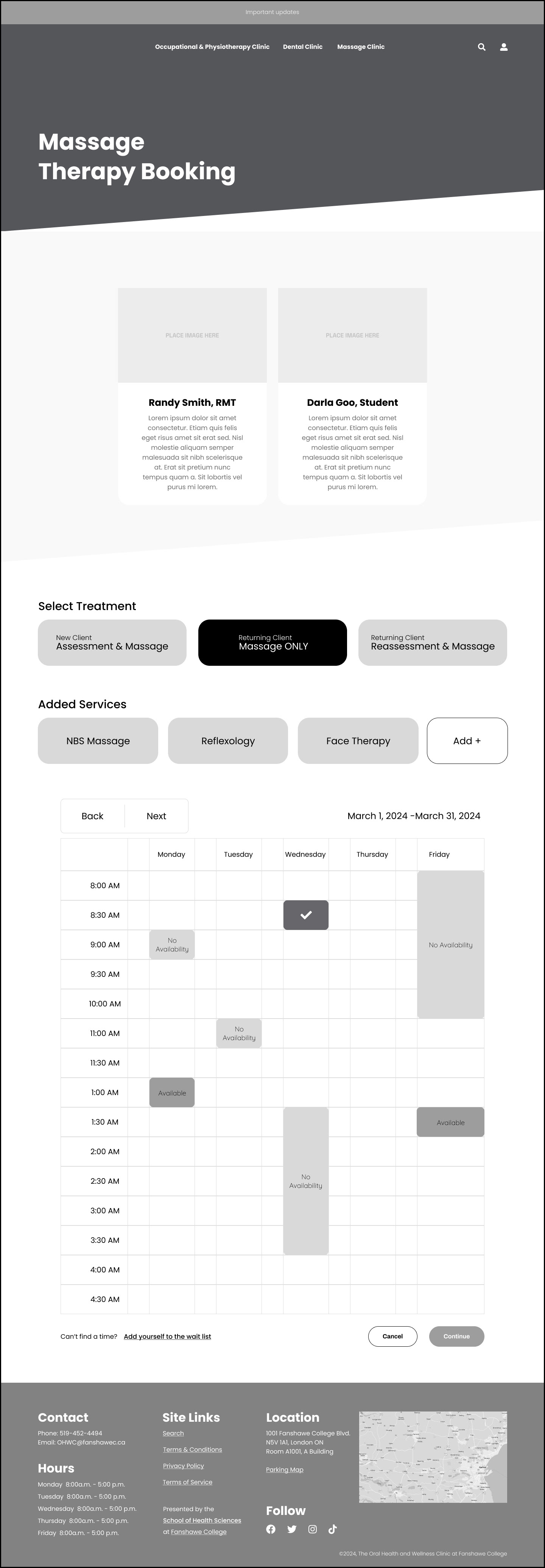Massage Therapy Booking Page