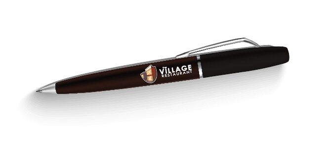 The Village Restaurant Logo on a black pen