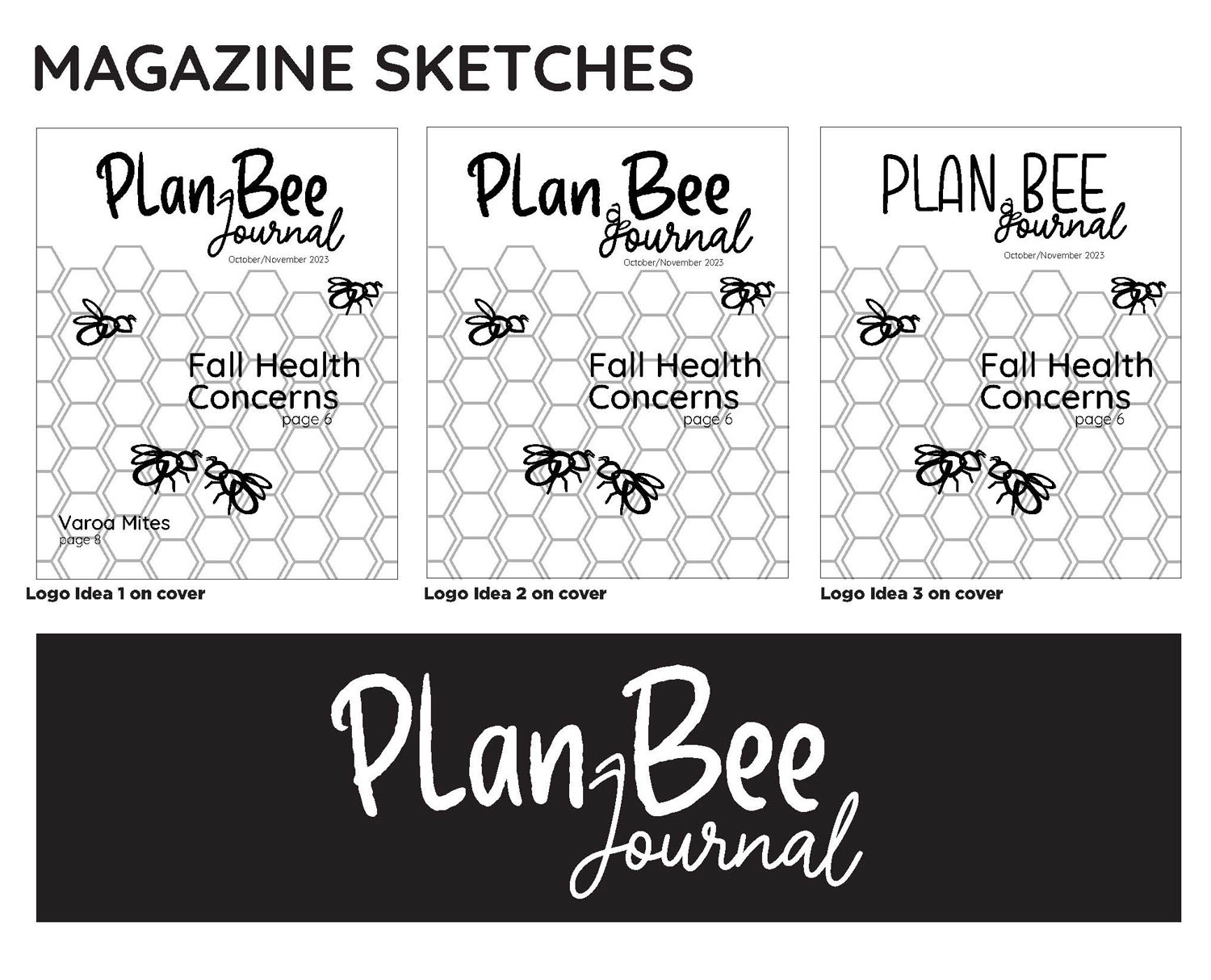 Refined Thumbnail Concepts of Planet Bee Magazine Cover & Wordmark
