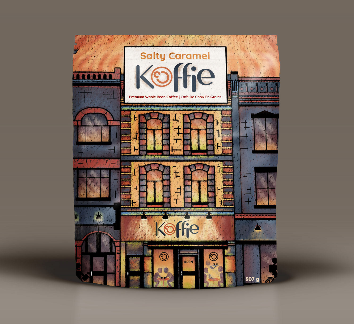 Koffie Bag design displayed on a bag mockup