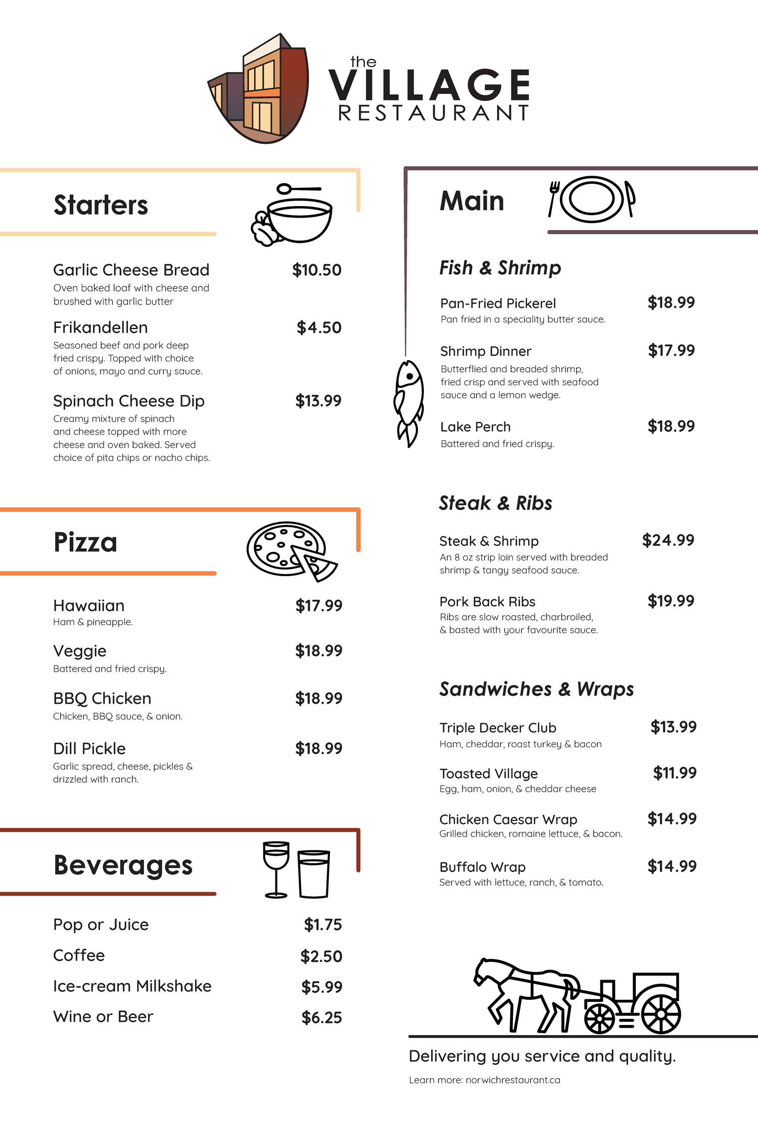 The Village Restaurant Menu