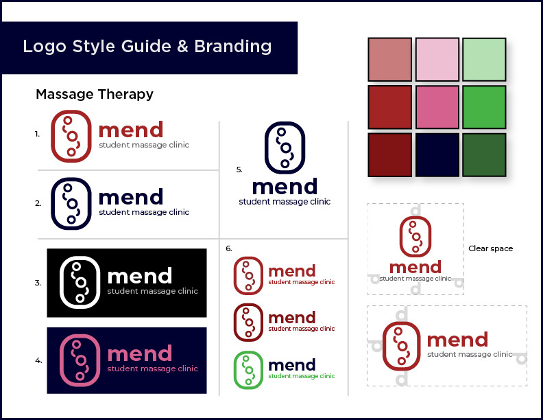 Logo Style Guide & Branding for Mend Student Massage Clinic
