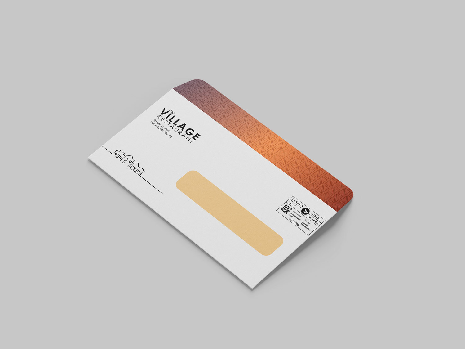 The Village Restaurant Envelope front view with open flap