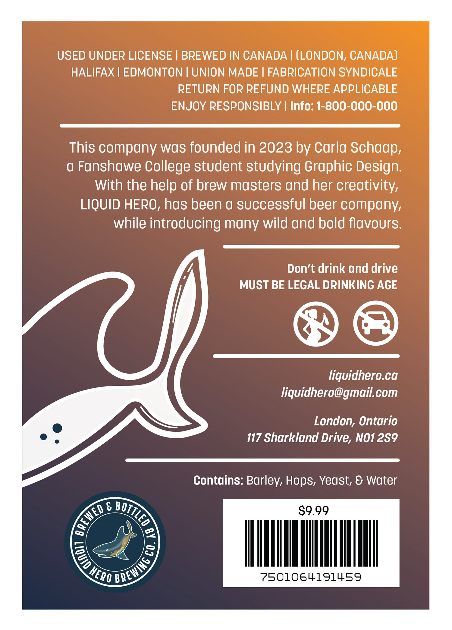 Liquid Hero Hook Sharp Ale Back Bottle Label