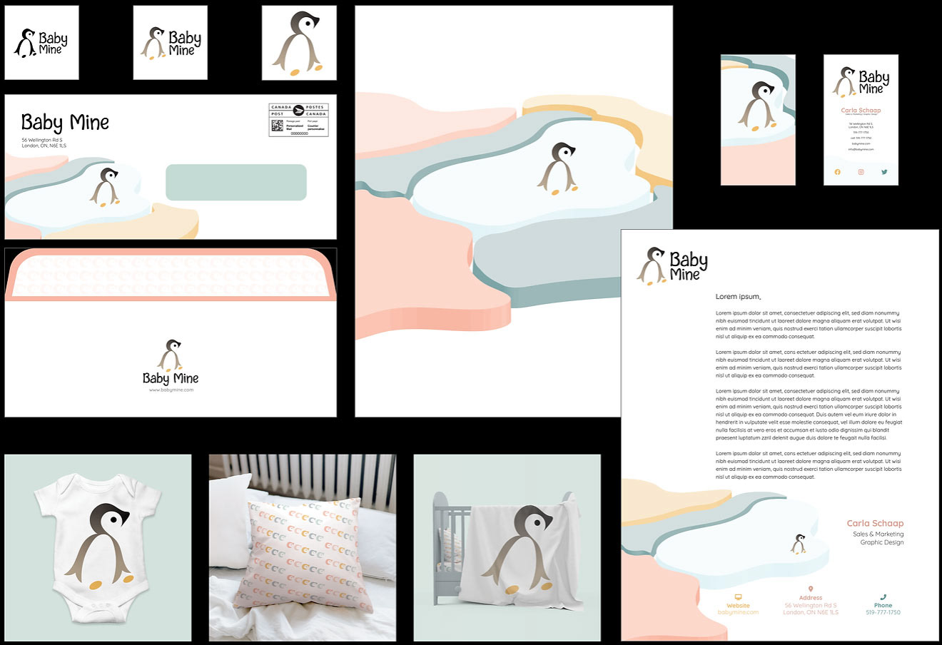 Layout of Baby Mine clothing corporate identity
