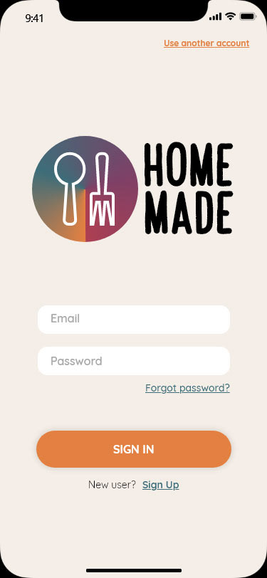HomeMade sign-in page