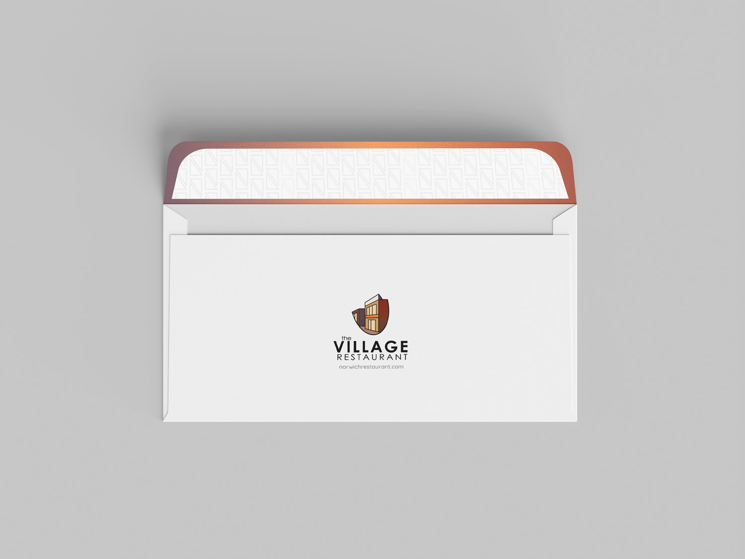 The Village Restaurant Envelope back view with open flap