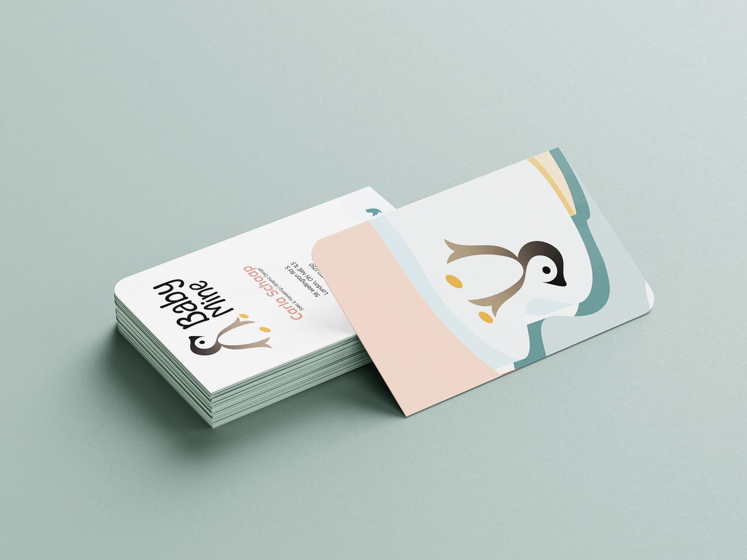 Baby Mine business cards focusing on the back card design