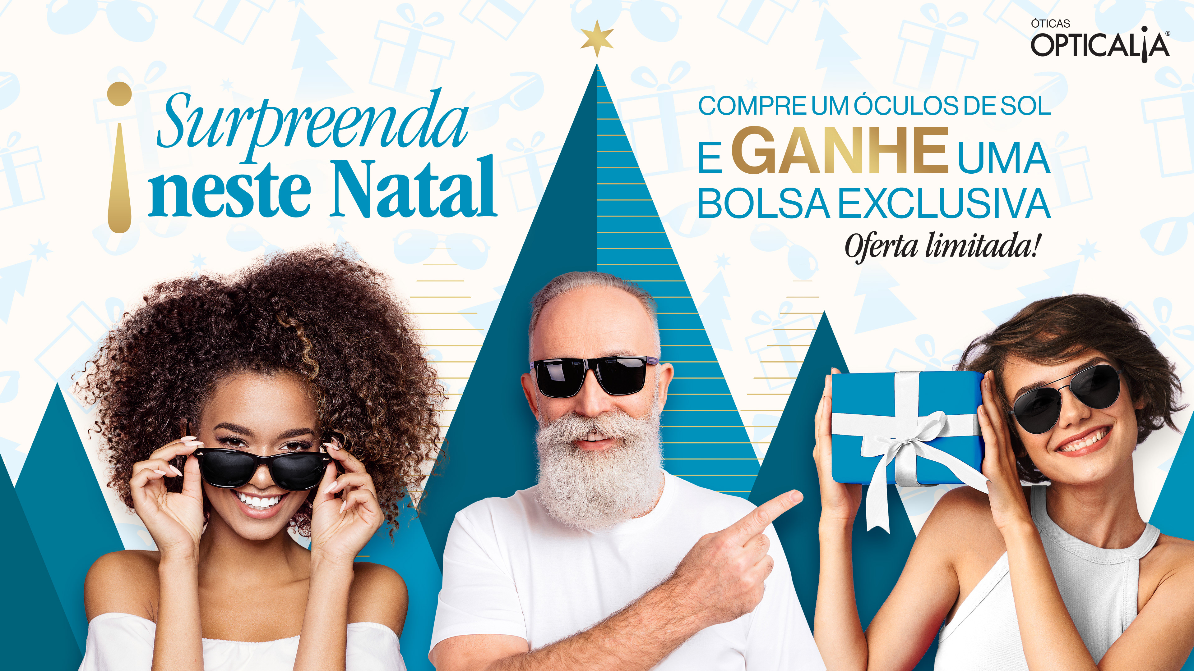 Image may contain: Key Visual da campanha de natal da Opticalia 2024.