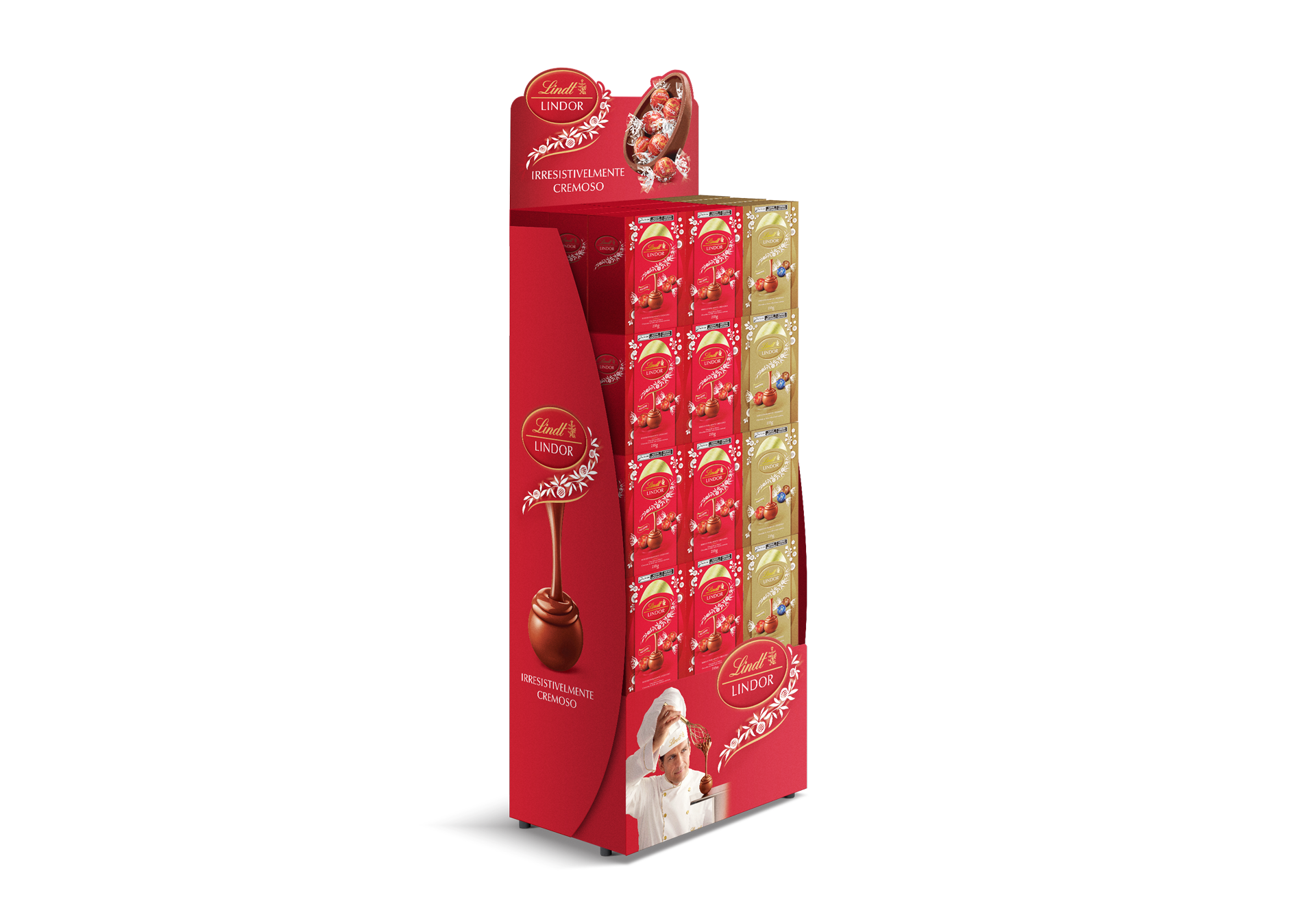Image may contain: Display ovos de páscoa Lindt.