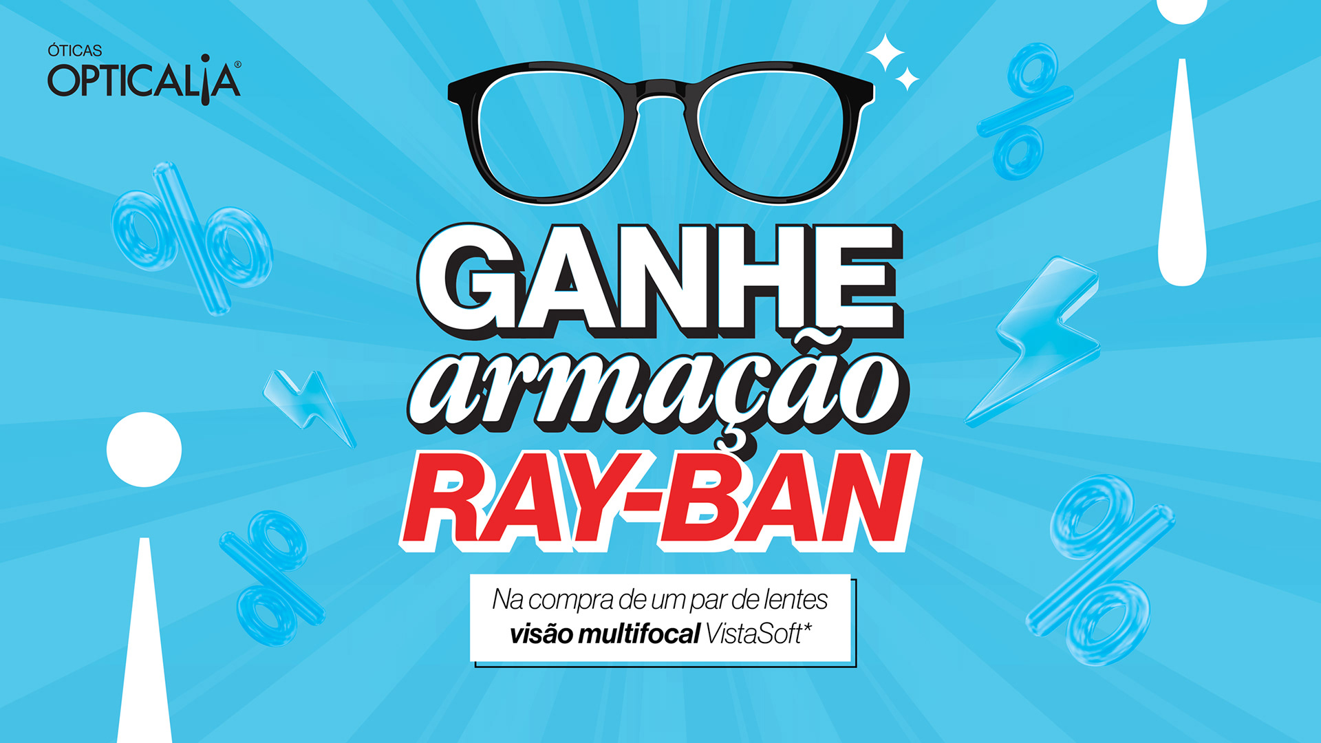 Key Visual campanha Opticalia, uso somente de call to action no fundo azul