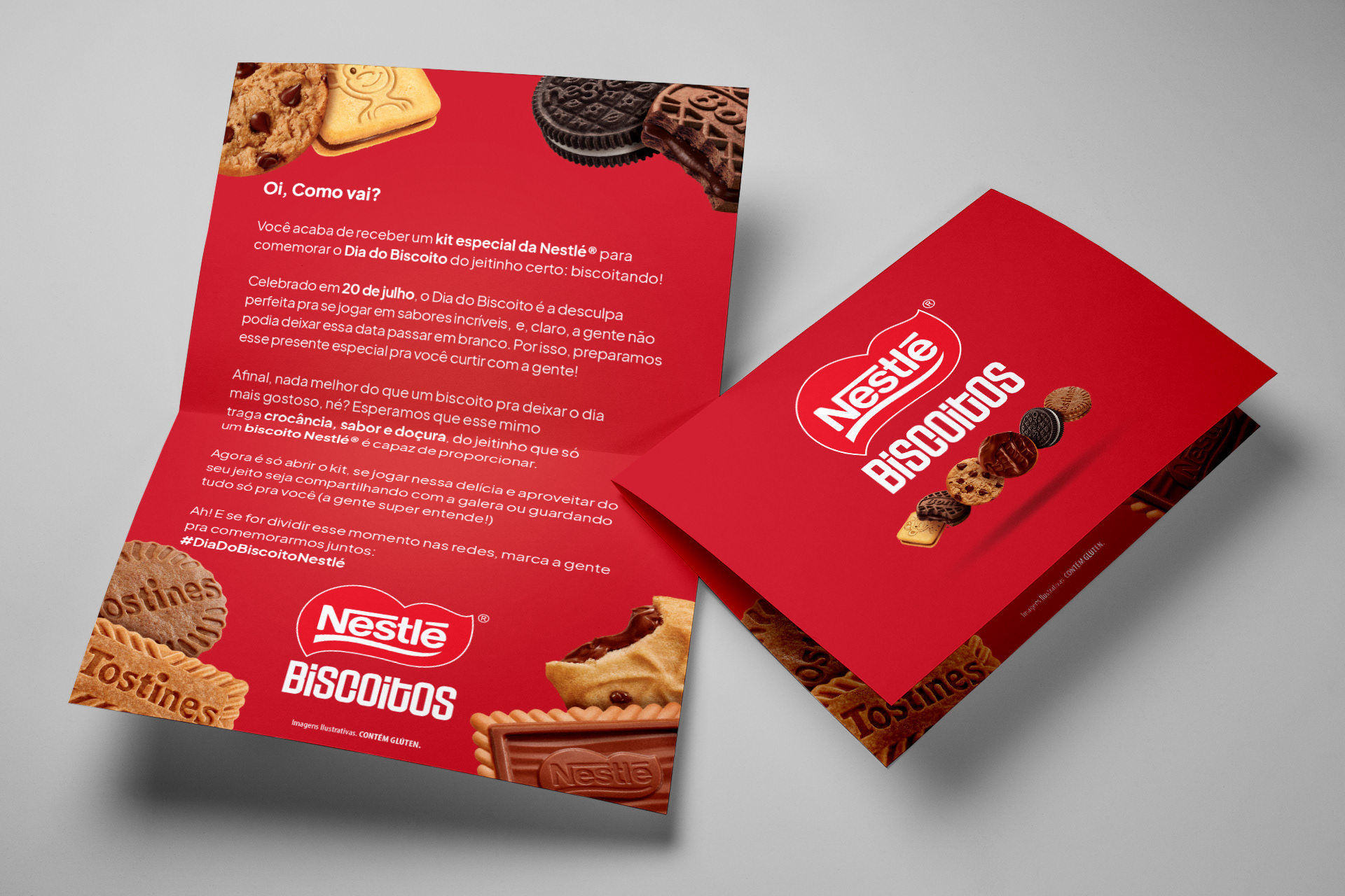 Cartinha Biscoitos Nestlé Dia do Biscoito, folder frente e verso.