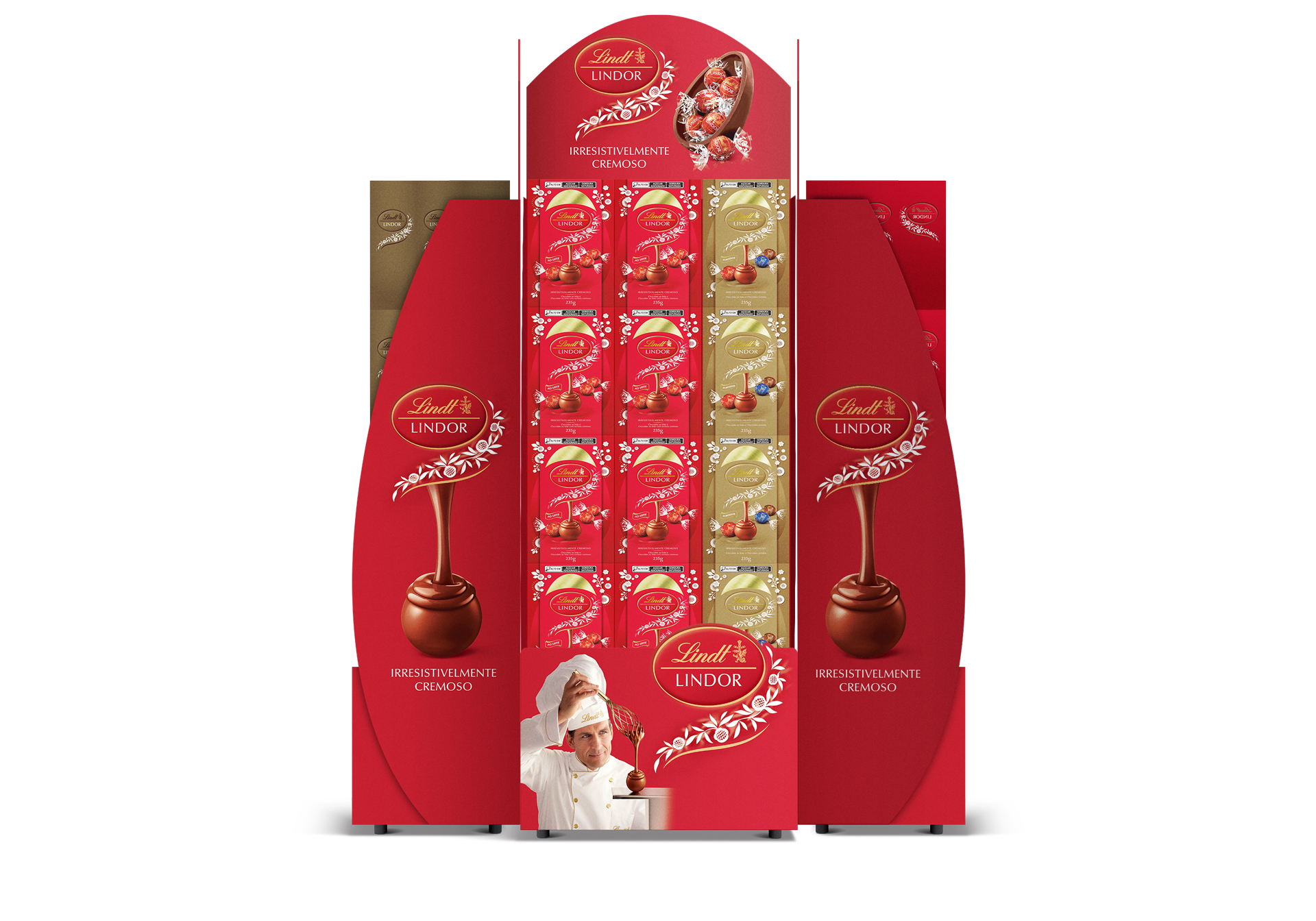 Image may contain: Conjunto de três display ovos de páscoa Lindt.