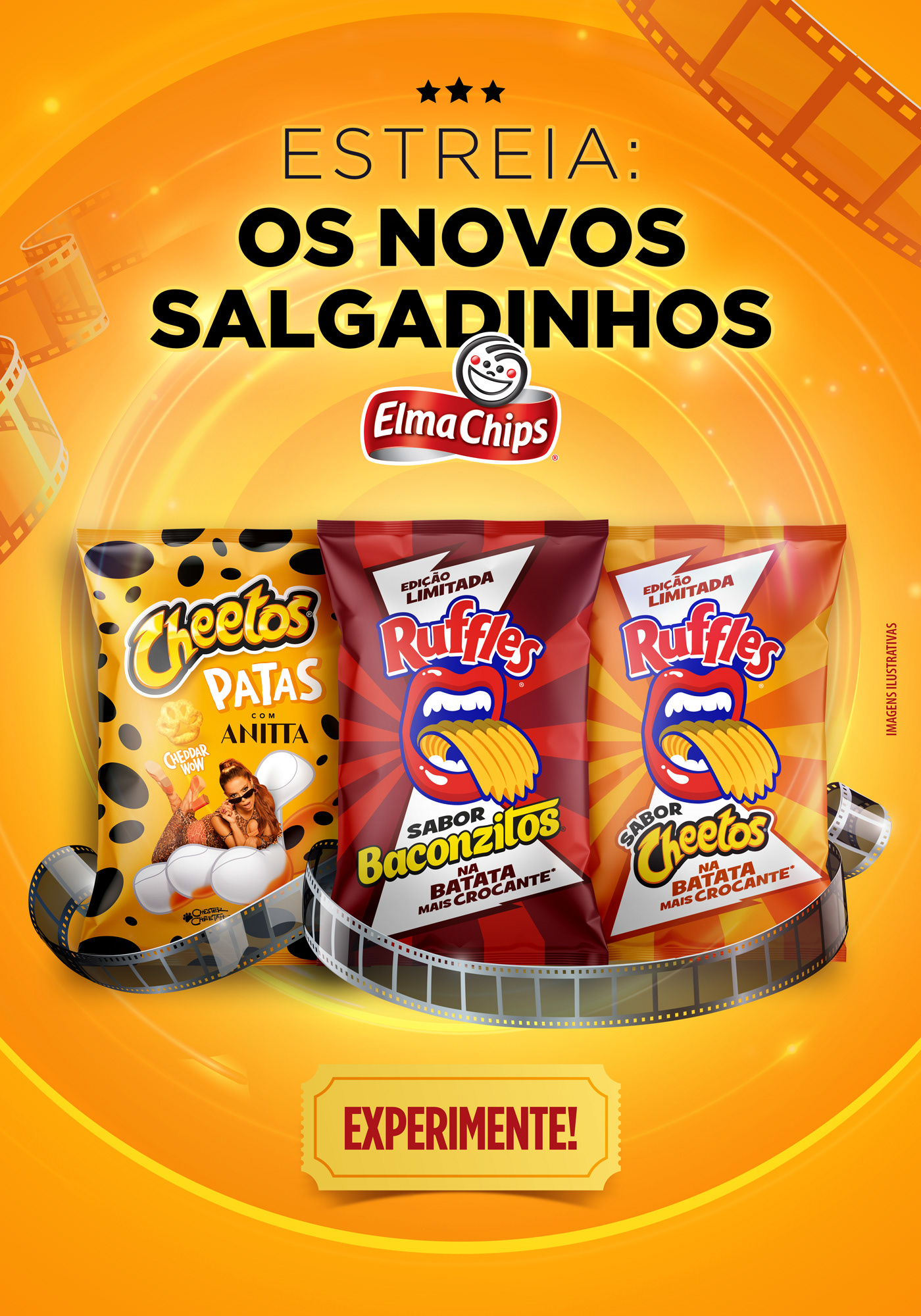 Image may contain: Cartaz Elma Chips cinema inovações.