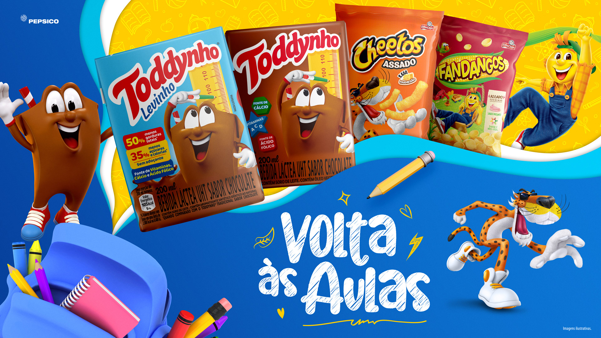 Image may contain: Key visual Toddynho / Elma Chips volta às aulas.