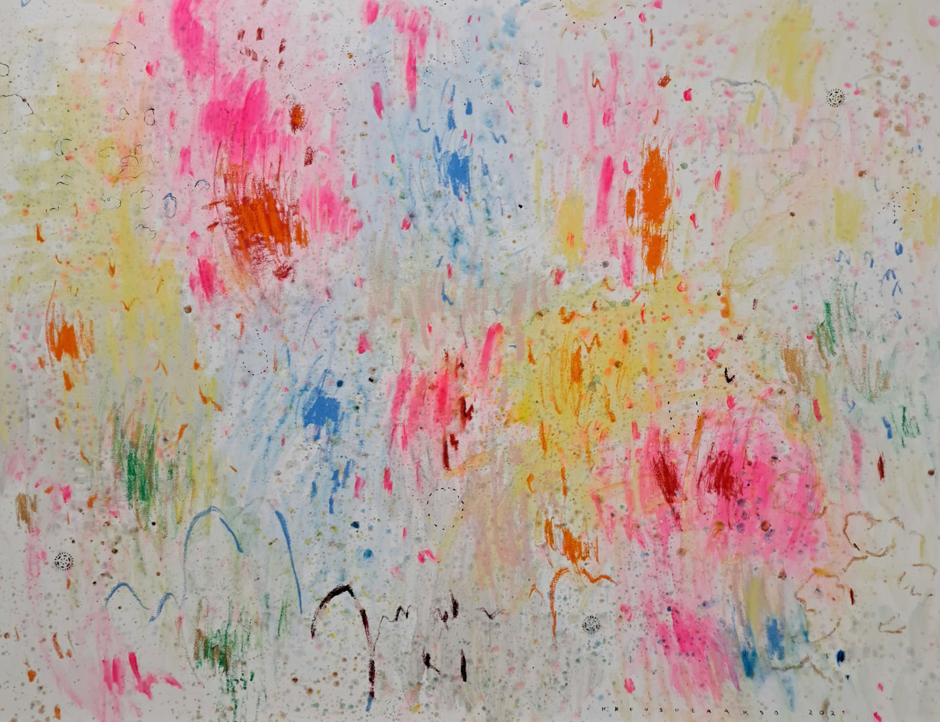 Iloinen päivä, cheerful days, 115x155cm, 2021, akryyli, öljyliitu, acryl, oil