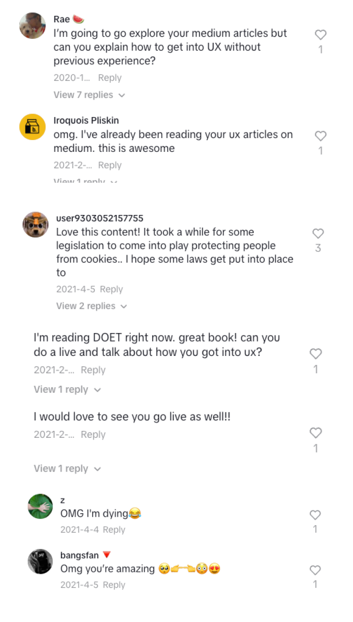 top comments from Mary's Tiktoks