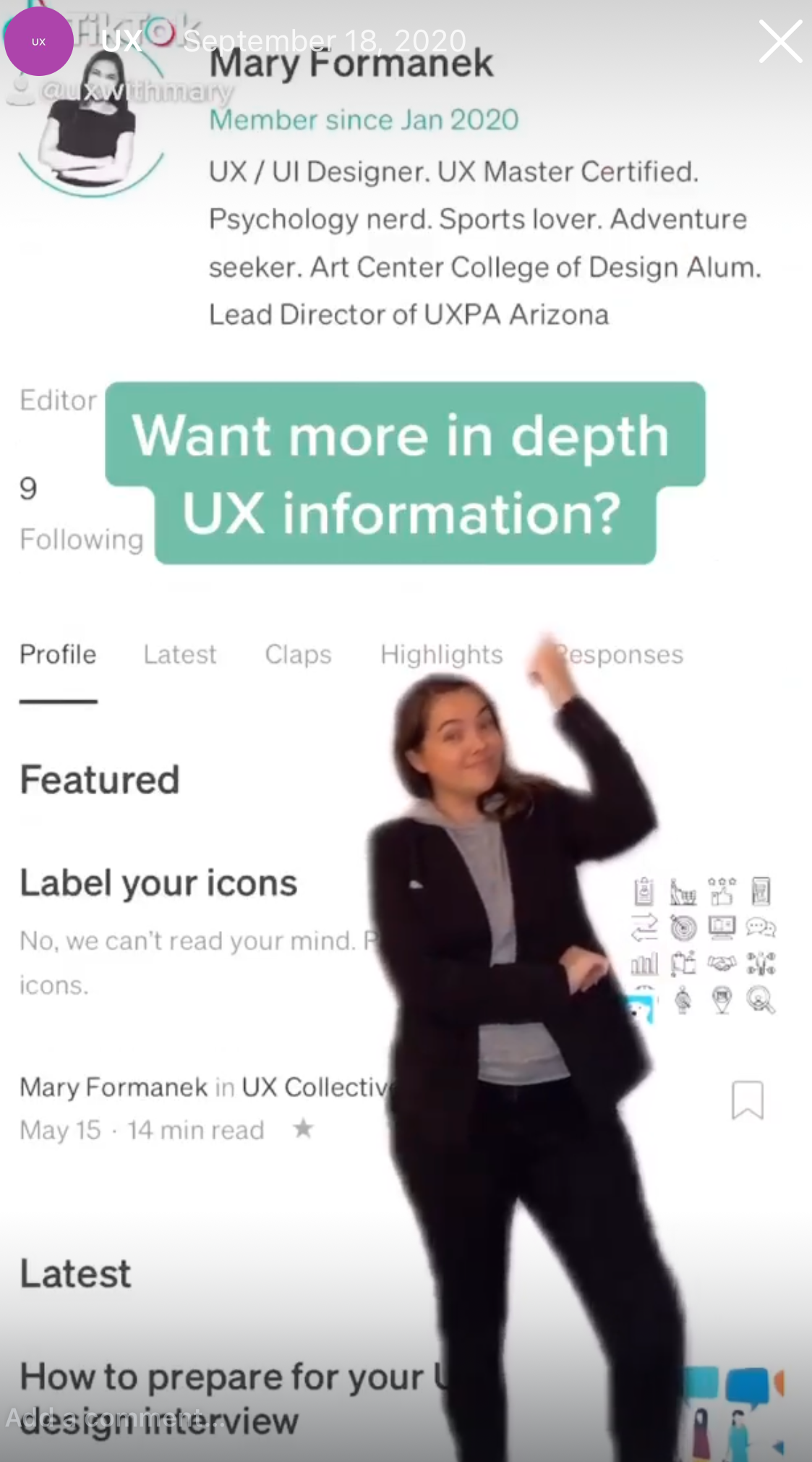Mary promoting her articles on TikTok