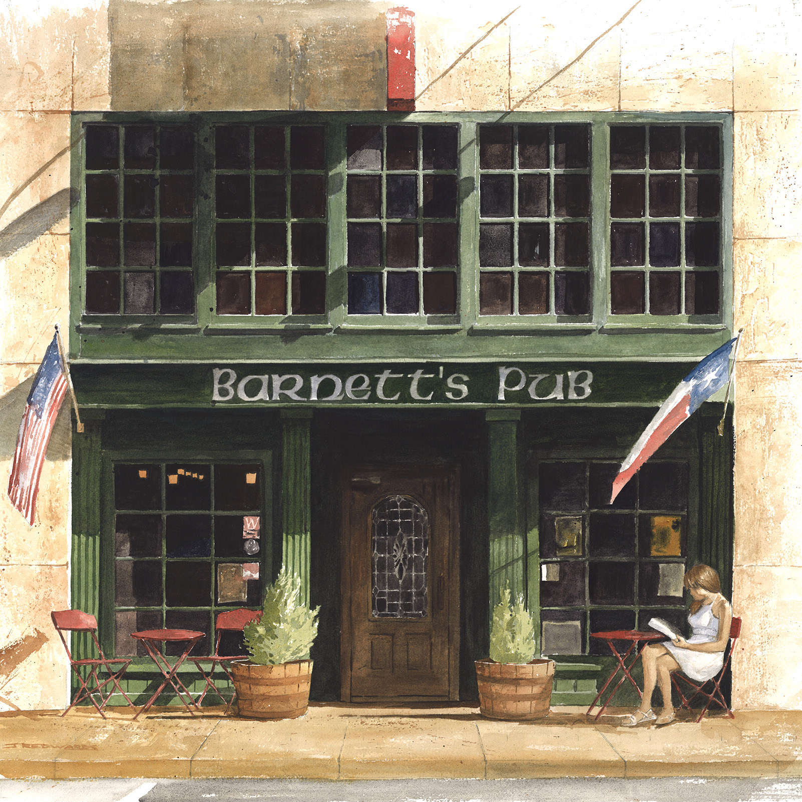 BARNETTE'S PUB 22"x22" Watercolor on Paper
