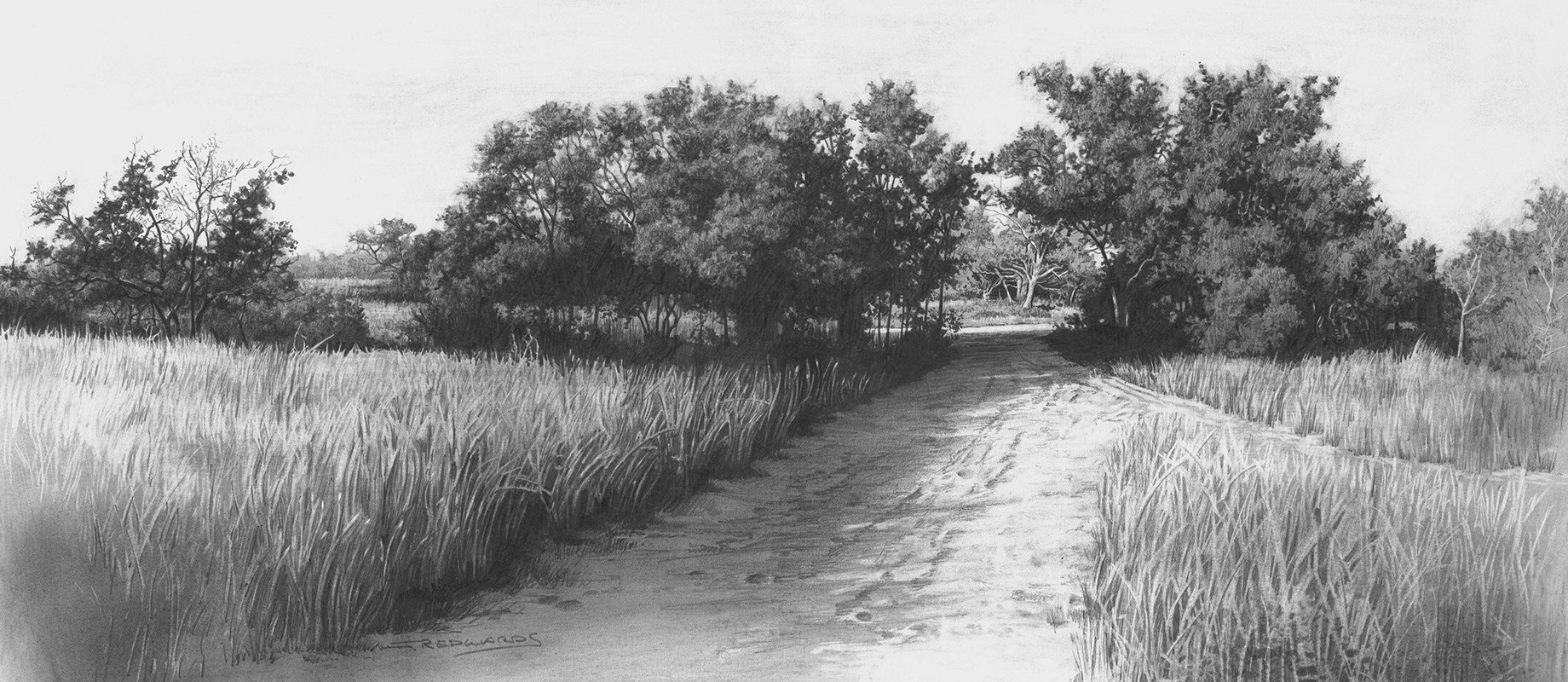 The Road Goes Even On 23"x12" Pencil and Charcoal on Paper
