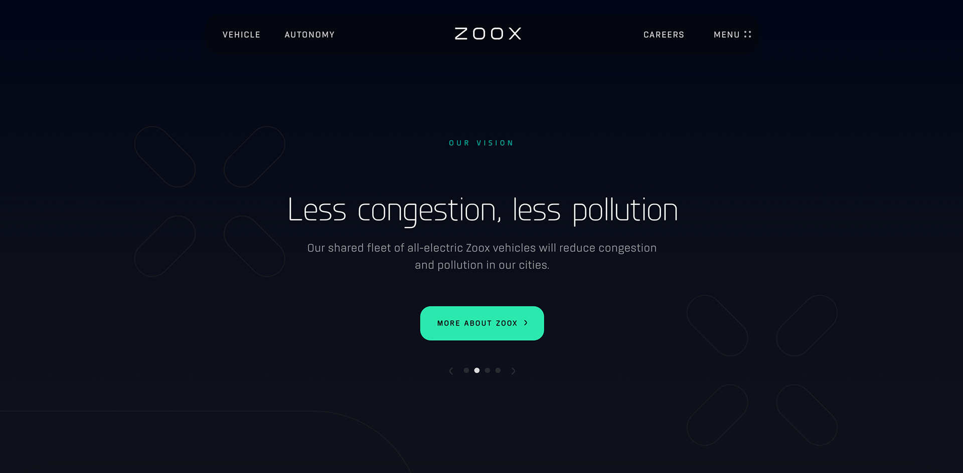 Screenshots of Zoox's website for style reference (July 2023)
