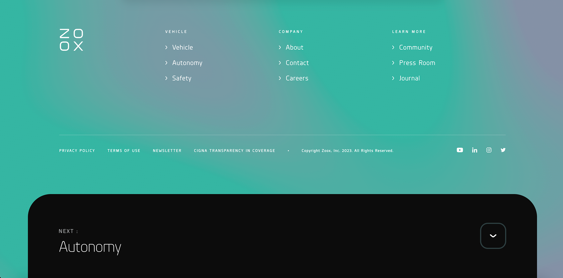 Screenshots of Zoox's website for style reference (July 2023)