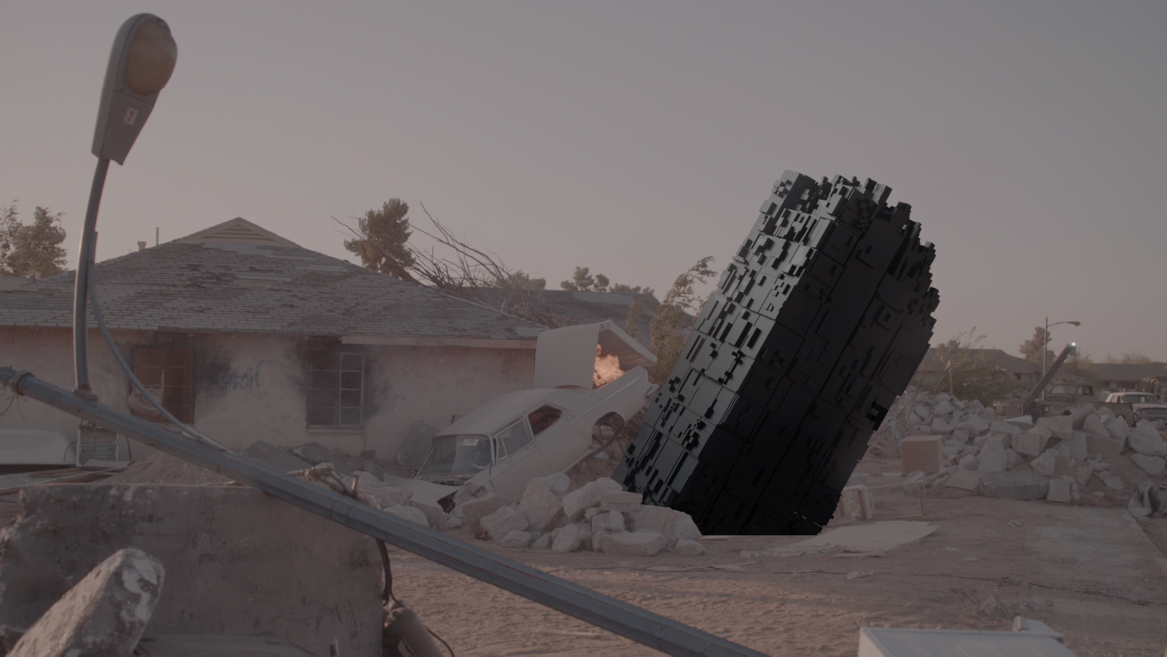 Created a basic 3D model and lighting as a base for the matte painting