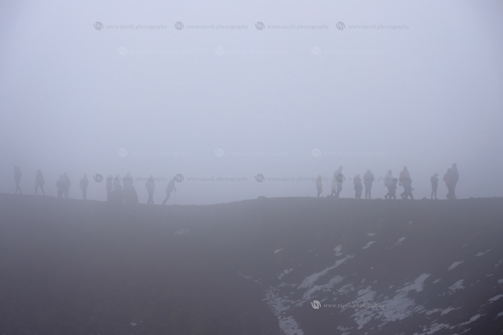 Mount Etna in a foggy and cold day.