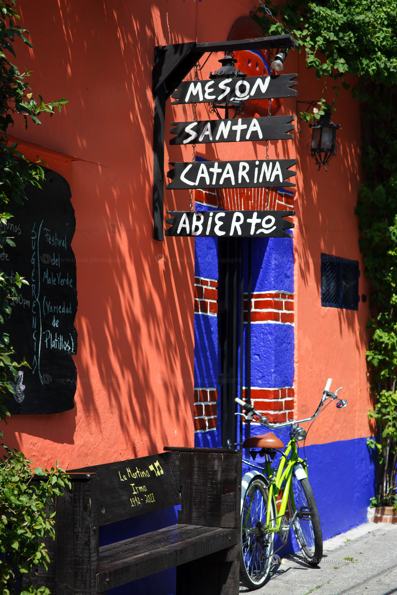 COYOACAN, MEXICO - OCT 27: Many small restaurants are in the neighborhood of Coyoacan in Mexico City that keep the decor and the traditional colors of this culture. Coyoacan, Mexico on Oct 27, 2012.