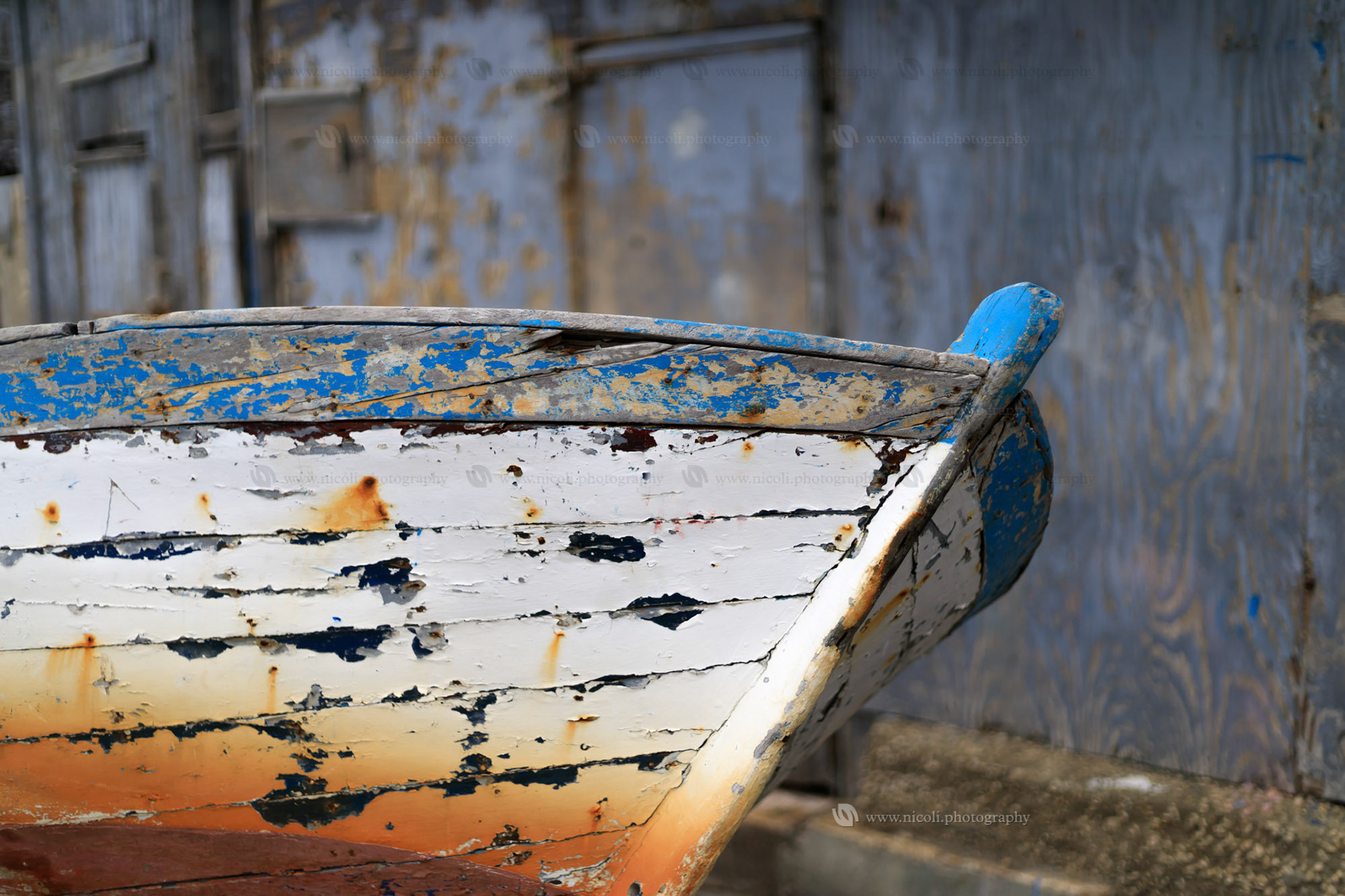 Old blue boat. Shallow depth of field.