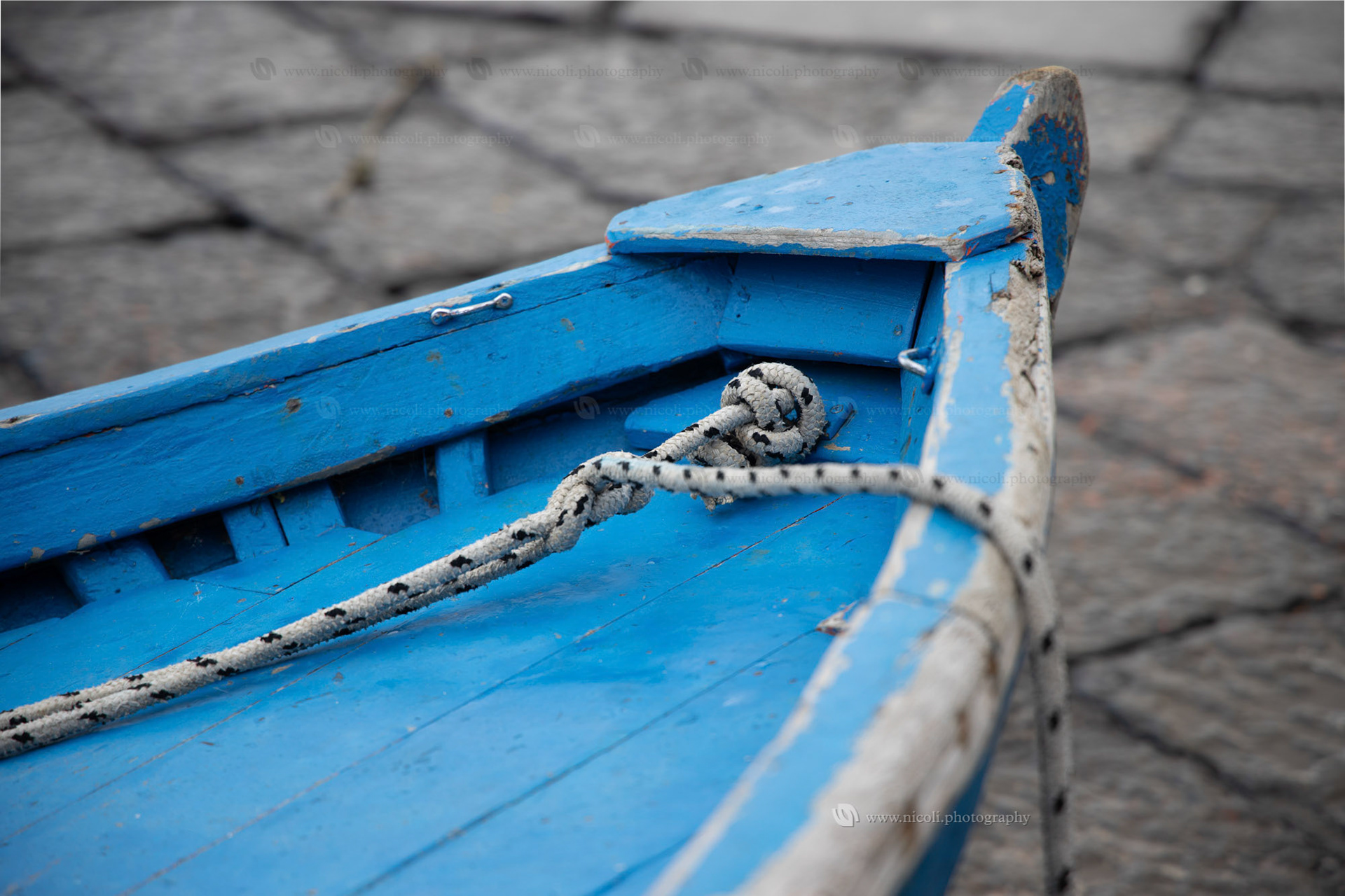 Old blue boat. Shallow depth of field.