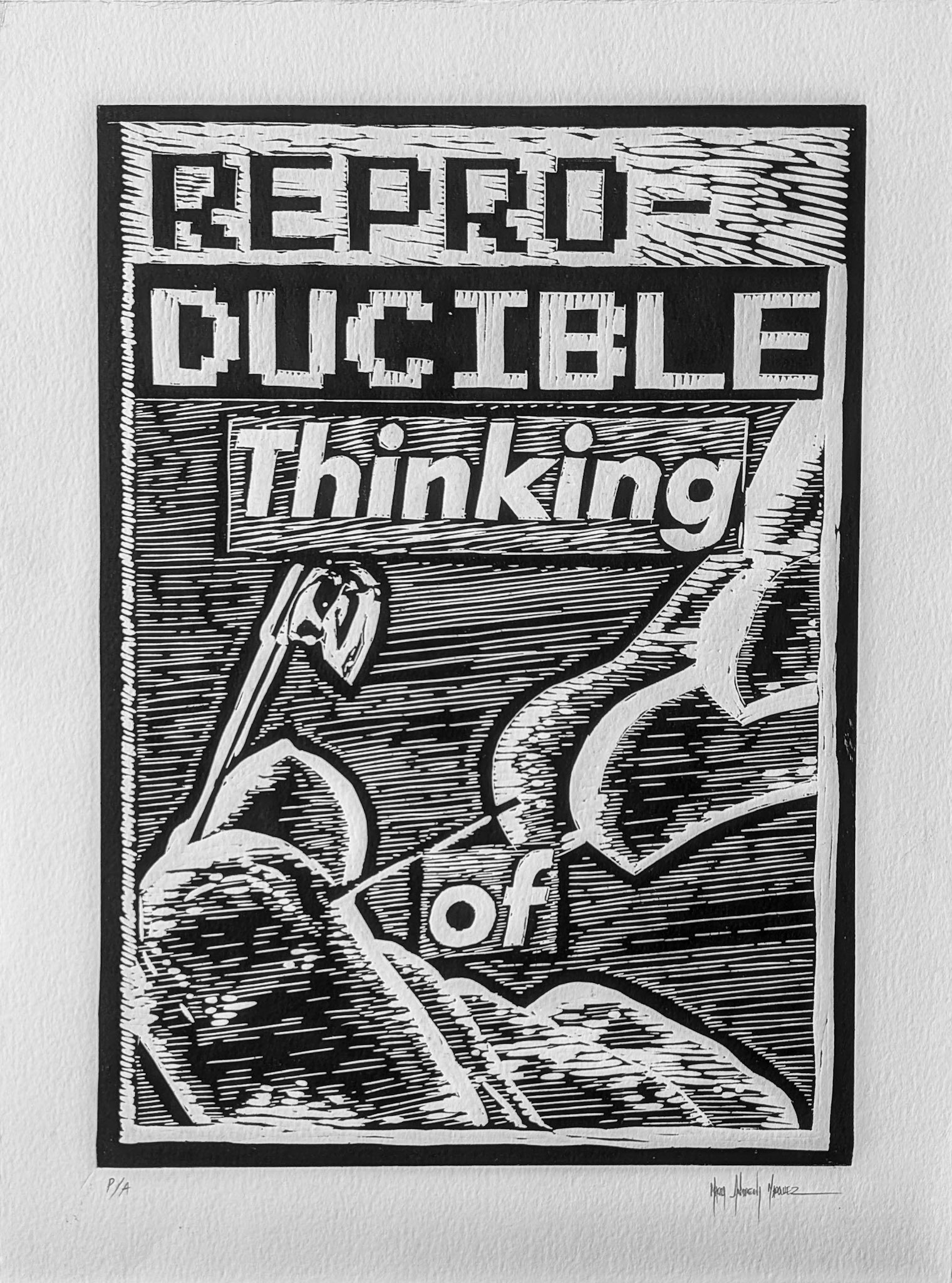 Thinking of you. Linocut on paper 350 gsm. 28 x 38 (22 x 30.7 cm) 2009.