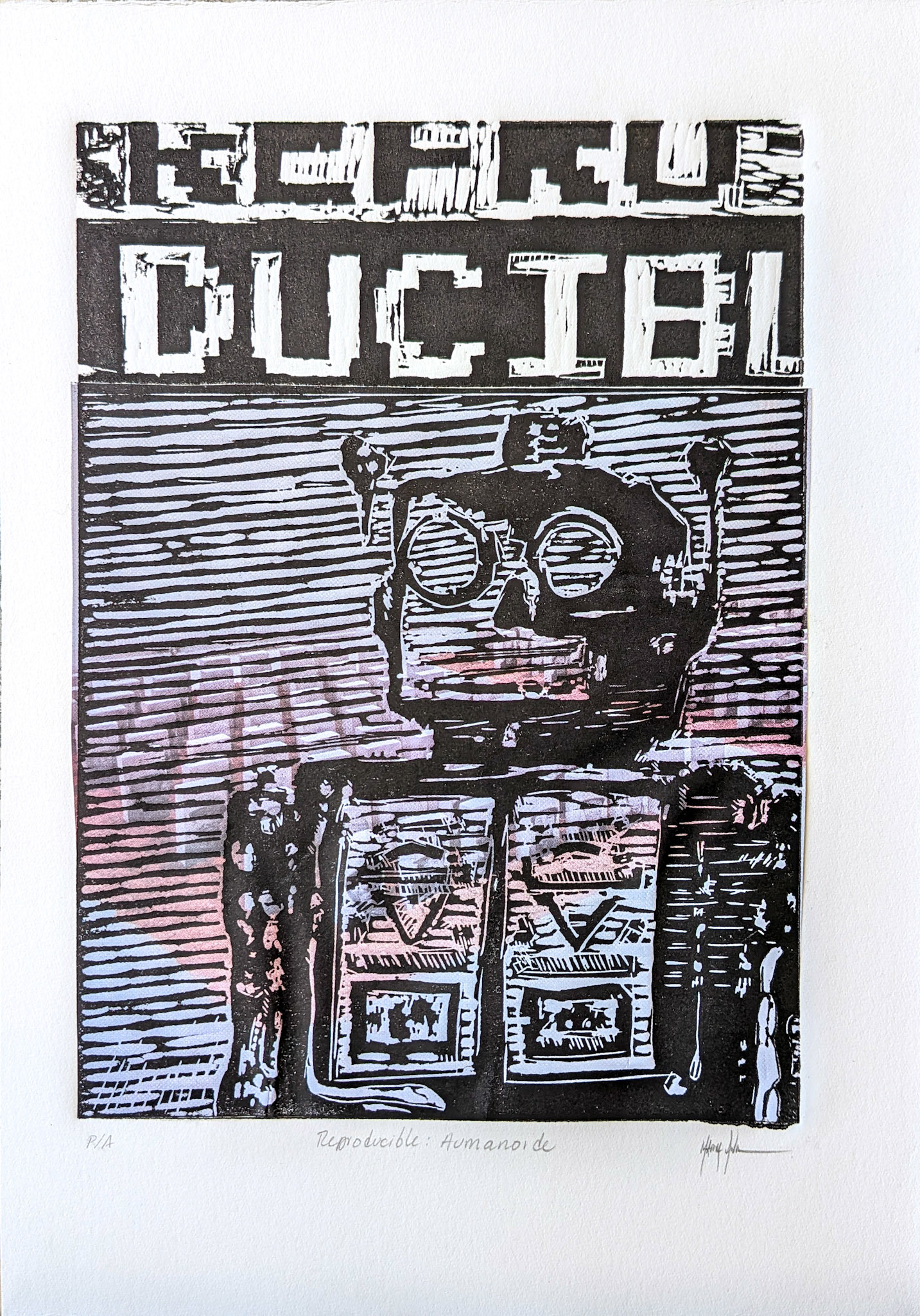 Humanoide. Linocut on paper 300 gsm. 20.5 x 29 cm (16 x 22cm) 2009