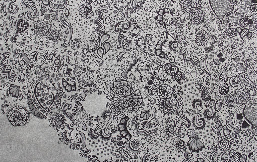 Don't Worry Maybe Next Time, 2018, detail, pen and ink on maidstone