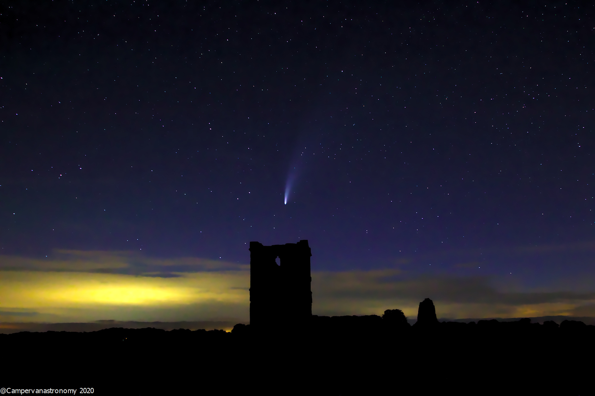 Comet C/2020 NeoWise taken at Knowlton Church, Wimborne