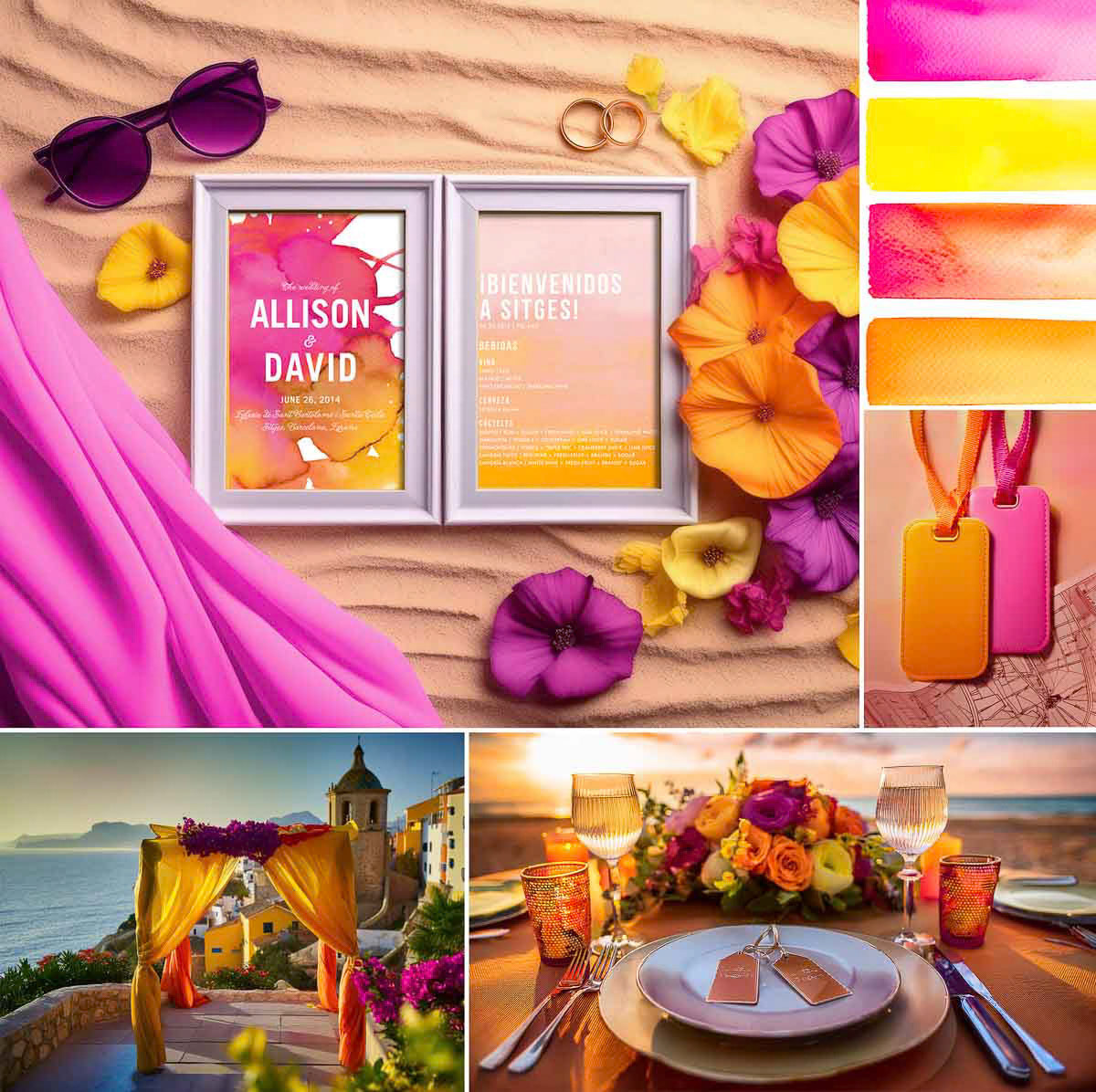 Yellow orange pink destination beach wedding Philadelphia Event Mood Board