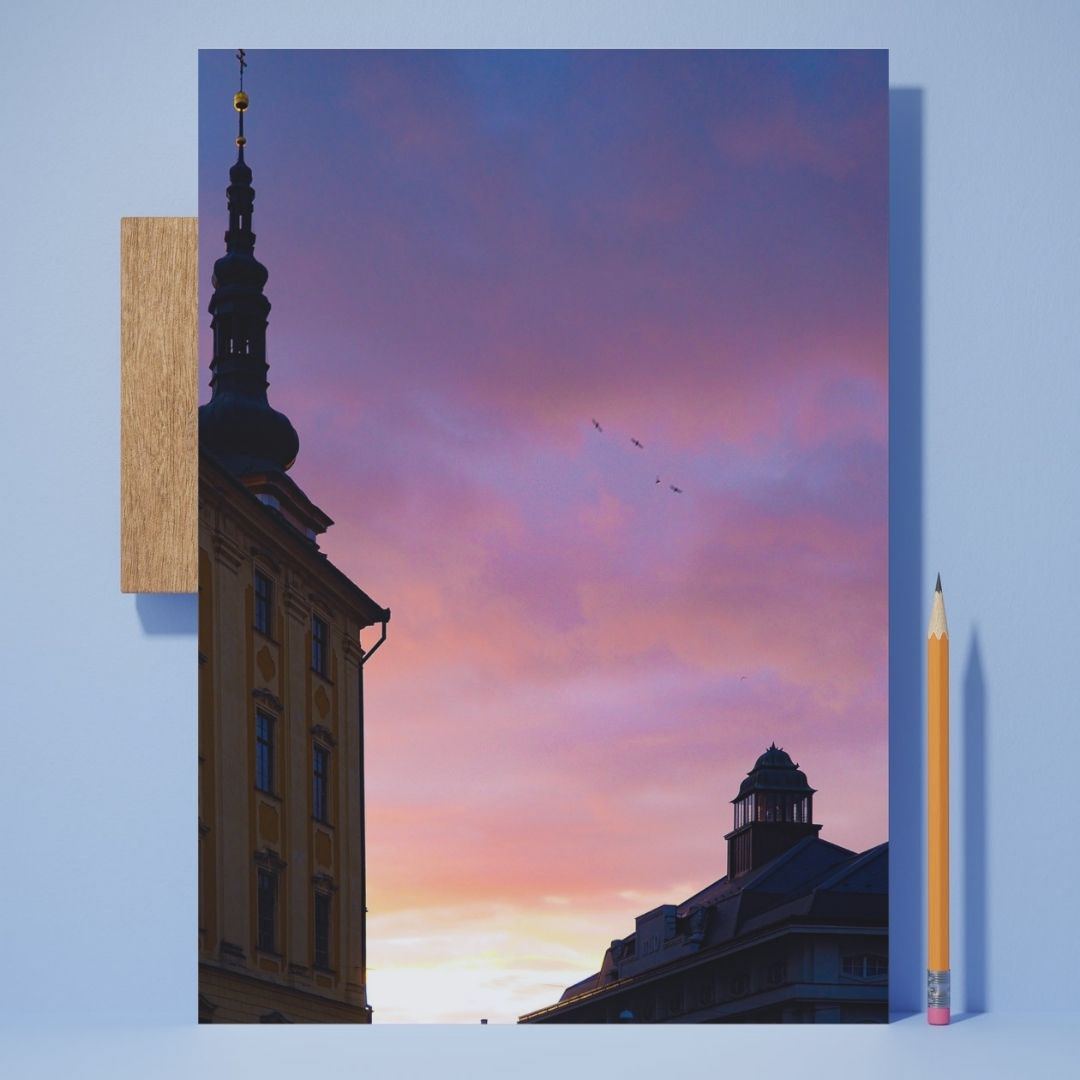 pohlednice Západ slunce nad Olomoucí