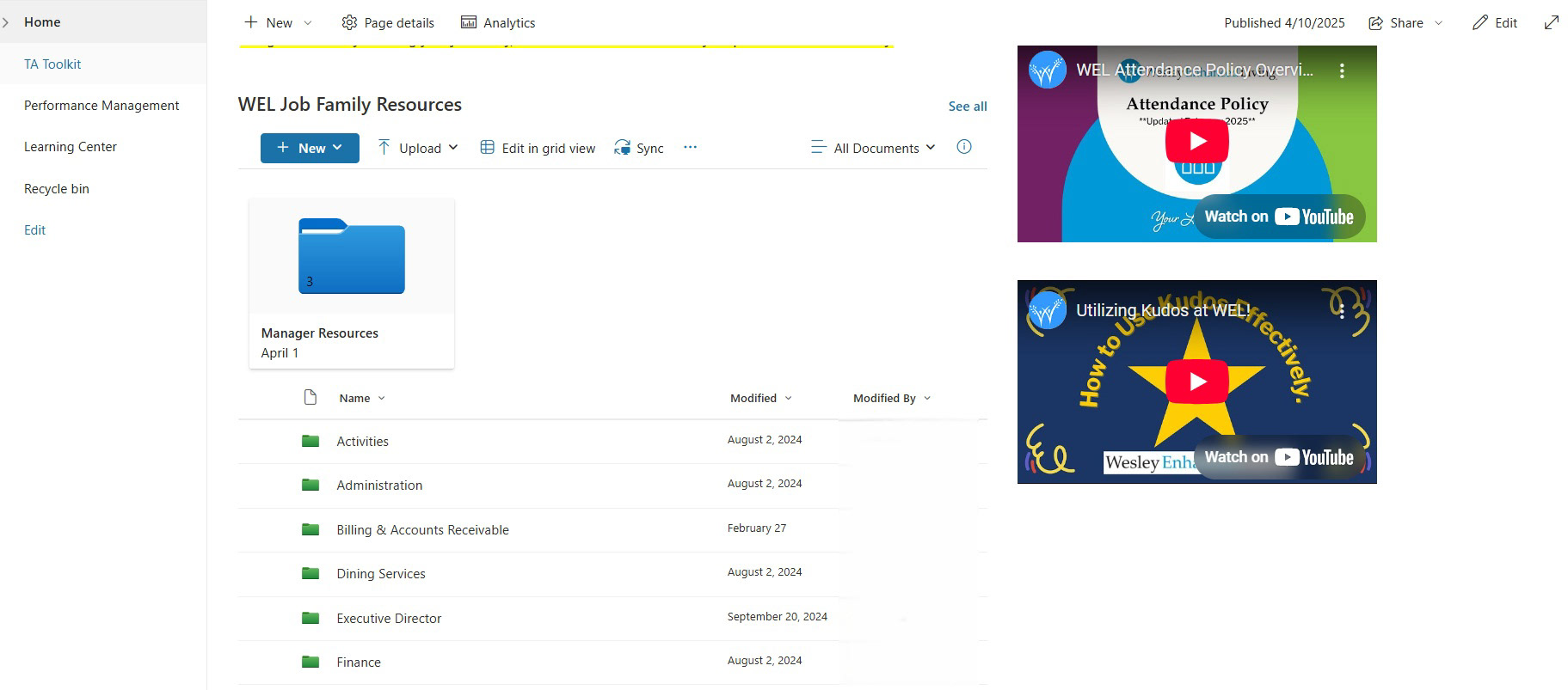 HR resource hub — centralized employee toolkit for policies and professional growth